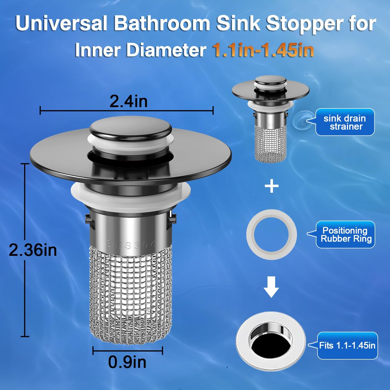 Bathroom Sink Drain Strainer,(2PCS) Pop-up Sink Drain Strainer with Removable Stainless Steel Strainer Basket Hair Catcher, Bathroom Sink Strainer for Bathroom Sink Stopper Replacement - Image 2