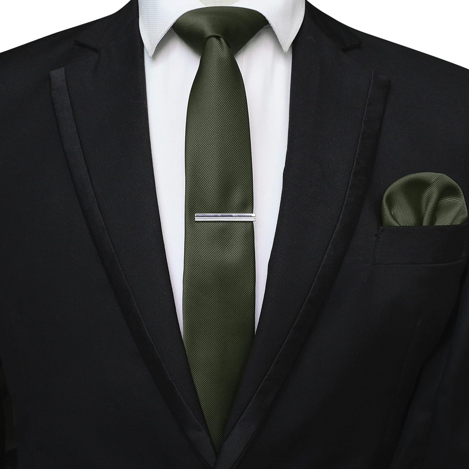 JEMYGINS 2.4" Solid Color Skinny Tie and Pocket Square with Tie Clip Sets for Men (6cm) - Image 2