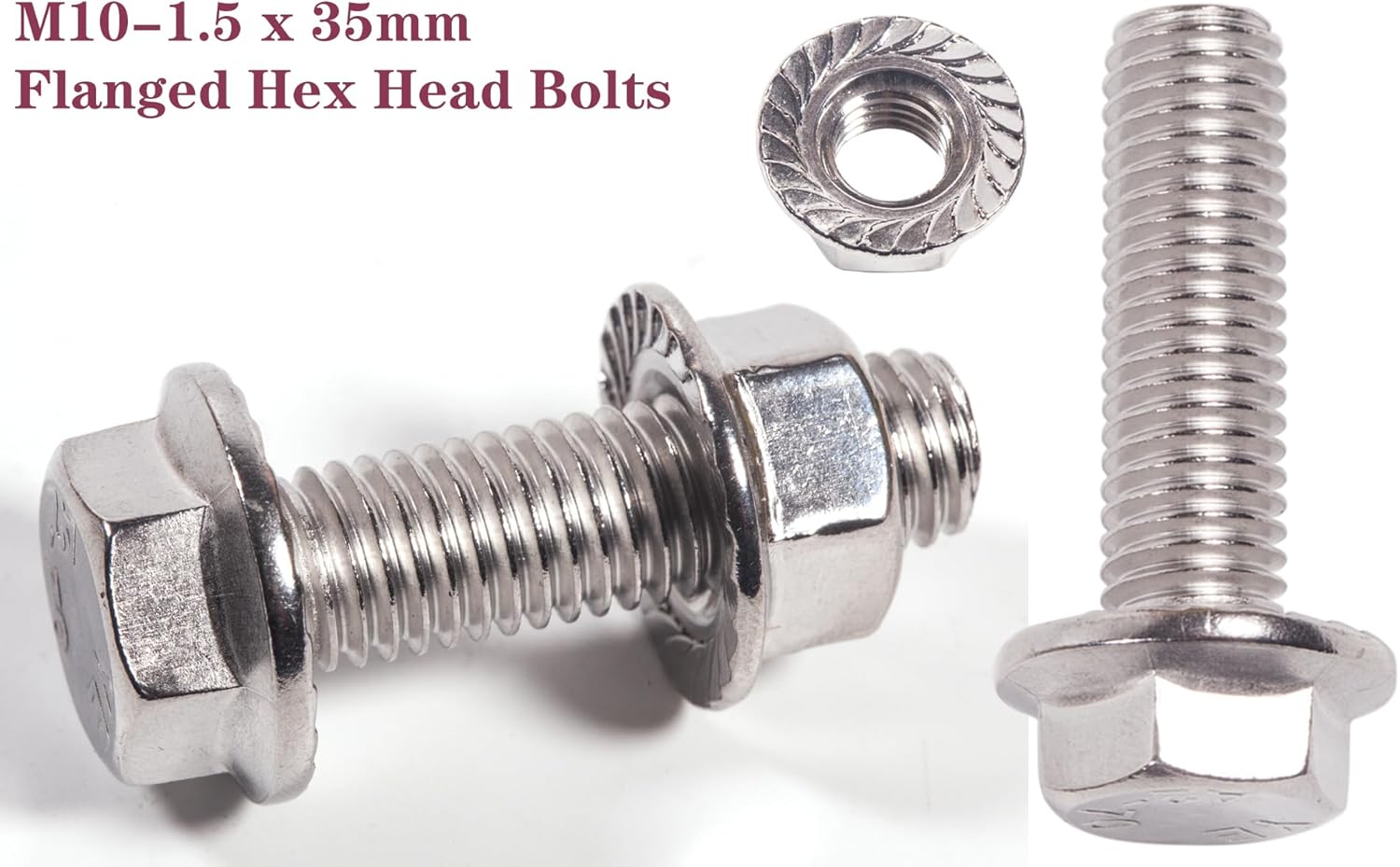 M10X1.5-35mm Stainless Steel Exhaust Bolt Flange Screws M10X1.5 Flange Bolt Exhaust Stud Exhaust Manifold Hardware Kit (Bolts&Nuts) (6 Pack) - Image 3