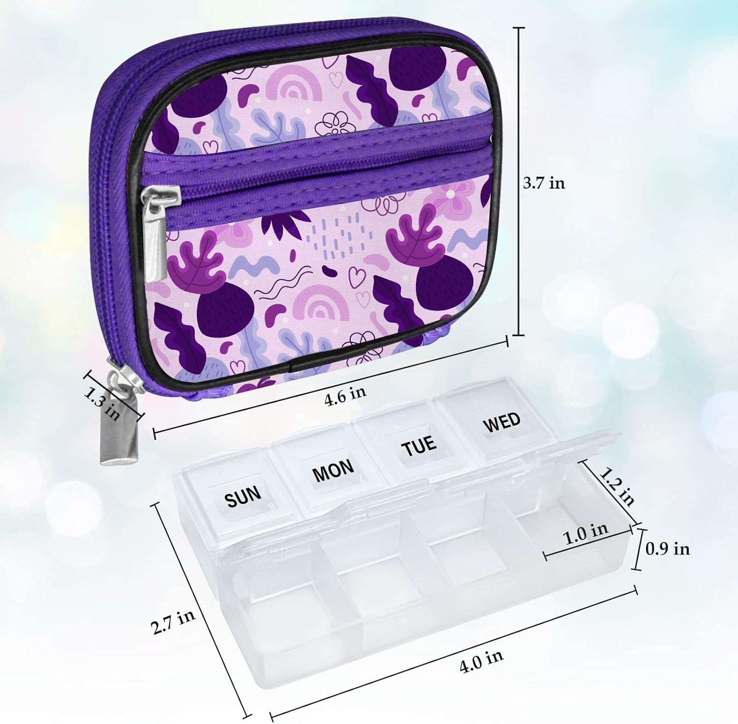 Serfeymi Weekly Travel Pill Organizer Pill Case for Purse with Removable 7 Day Pill Box, Fashionable Travel Medicine Organizer Pill Container for Medicine, Vitamin - Purple 02 - Image 2