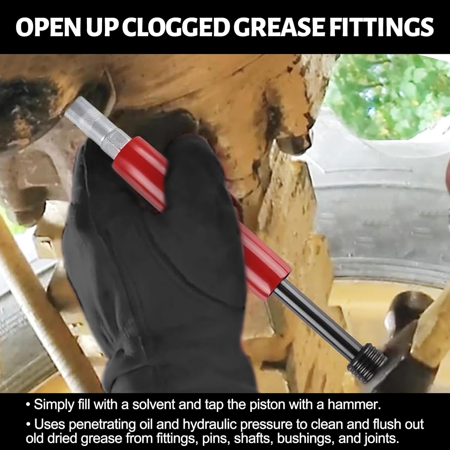 Grease Fitting Cleaning Tool, Cleans and Flushes Out Old Dried Grease from Fittings, Pins, Shafts, Bushings, and Joints. Uses Penetrating Fluid and Hydraulic Pressure, Red - Image 2
