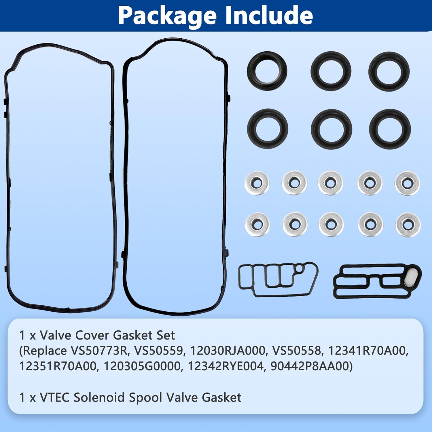 VS50773R Engine Valve Cover Gasket Set Kit & 15845-R70-A01 Solenoid Valve Gasket for Honda Accord Odyssey Pilot Ridgeline Acura MDX RDX RL TL TSX ZDX 2008 2009 2010 2011 2012 2013 2014 2015 2016 2017 - Image 4