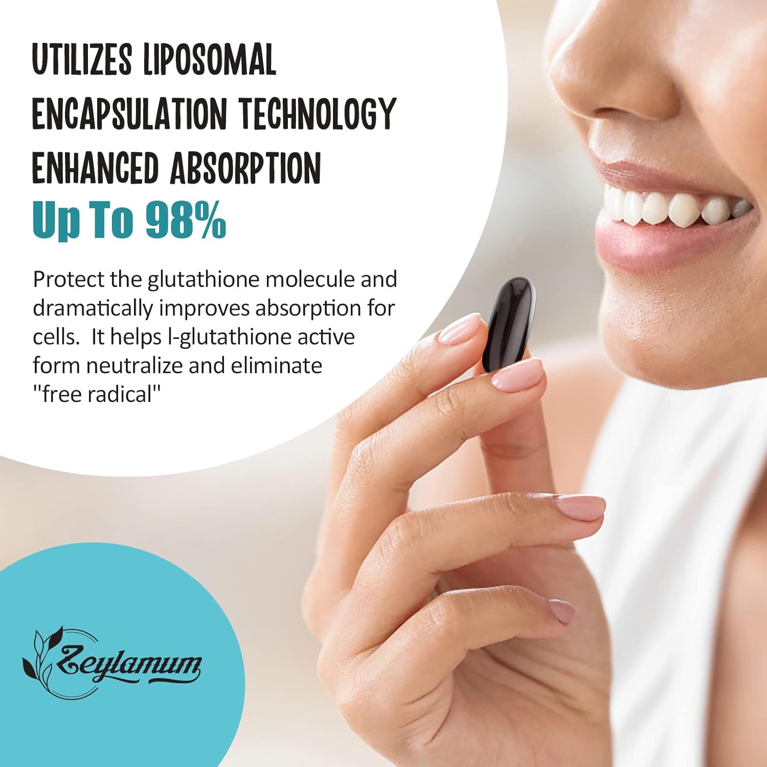 Zeylamum 2400 MG Liposomal Glutathione Softgels, Max Absorption, Active Form L-Glutathione Reduced (GSH), with Hyaluronic Acid, Resveratrol, Master Antioxidants for Brain, Immune System, 60 Softgels - Image 5