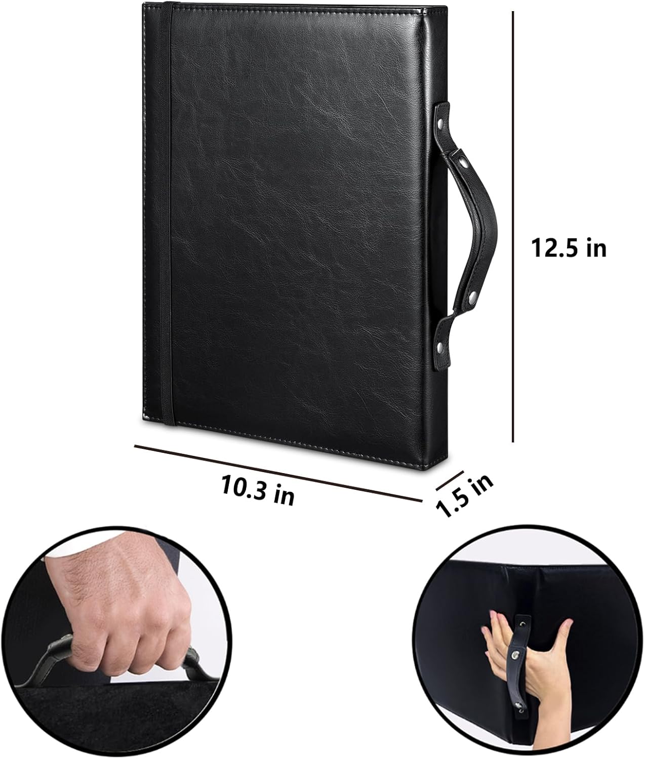 MUDOR Premium Choral Muisc Folder, PU Choir Folder with Hand Strap and Internal Retention Strap,3 Ring Black Choir Binder for Musician, Singer, Stage Performance - Image 4