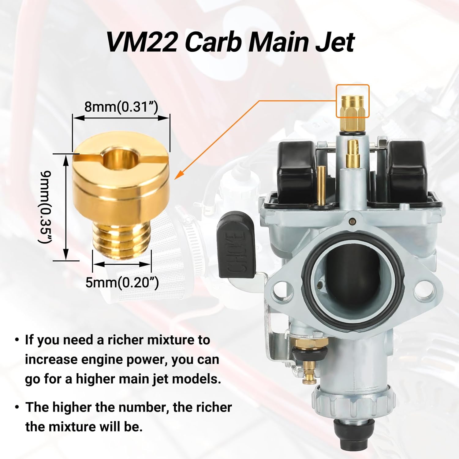 FVRITO Racing VM22 Carburetor for Predator 212cc 196cc 224cc Coleman CT200U BT200X GX160 GX200 6.5hp OHV Clone Engine KT196 Baja MB200 Mini Bike Go Kart with 38mm Air Filter Performance Parts Black - Image 7