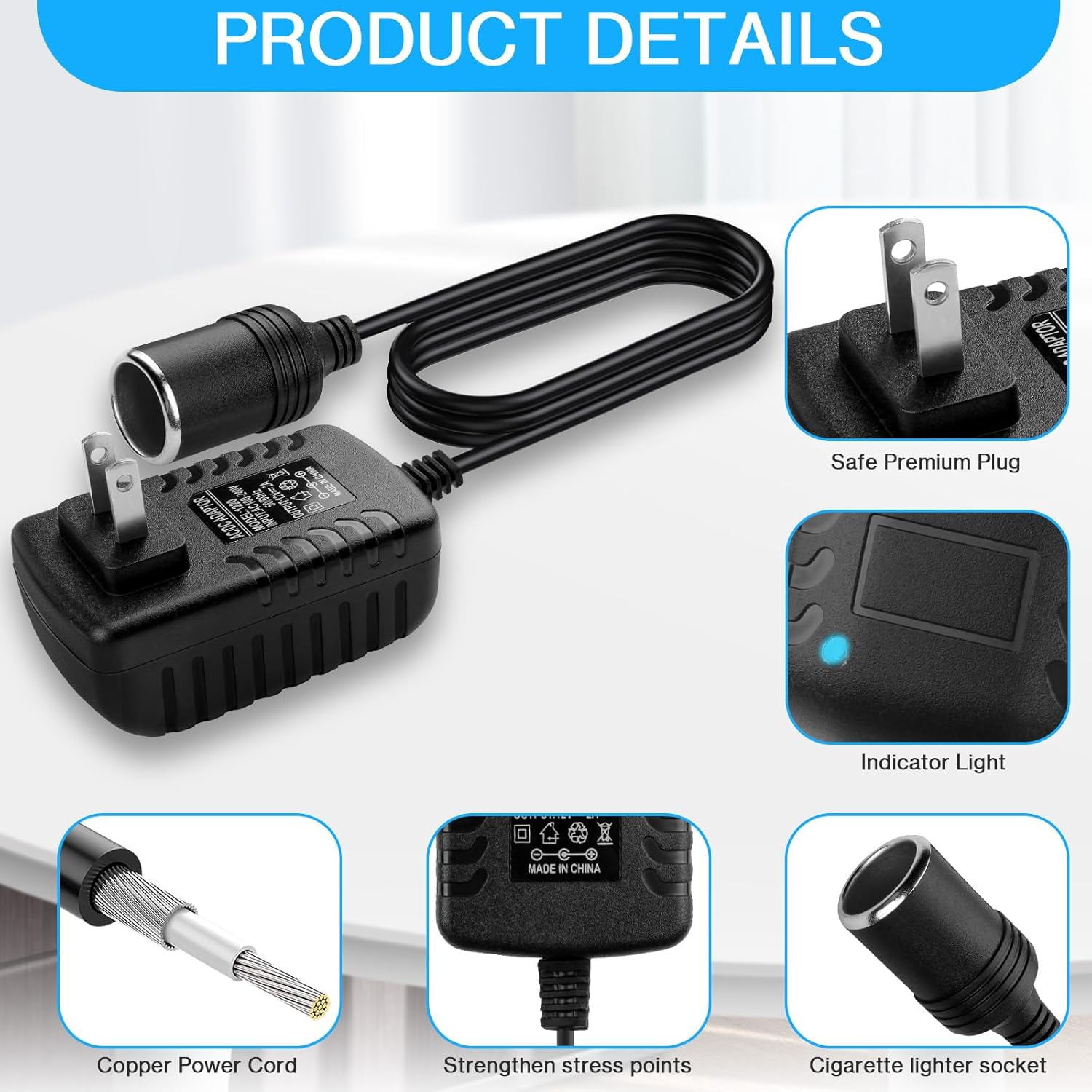 Herfair AC to DC Converter 2A 24W Car Cigarette Lighter Socket Adapter Power Cable 110-240V to 12V AC/DC for Automobile Home Use Car to Wall Plug( Only for Device Under 24W) (Pack of 1) - Image 6