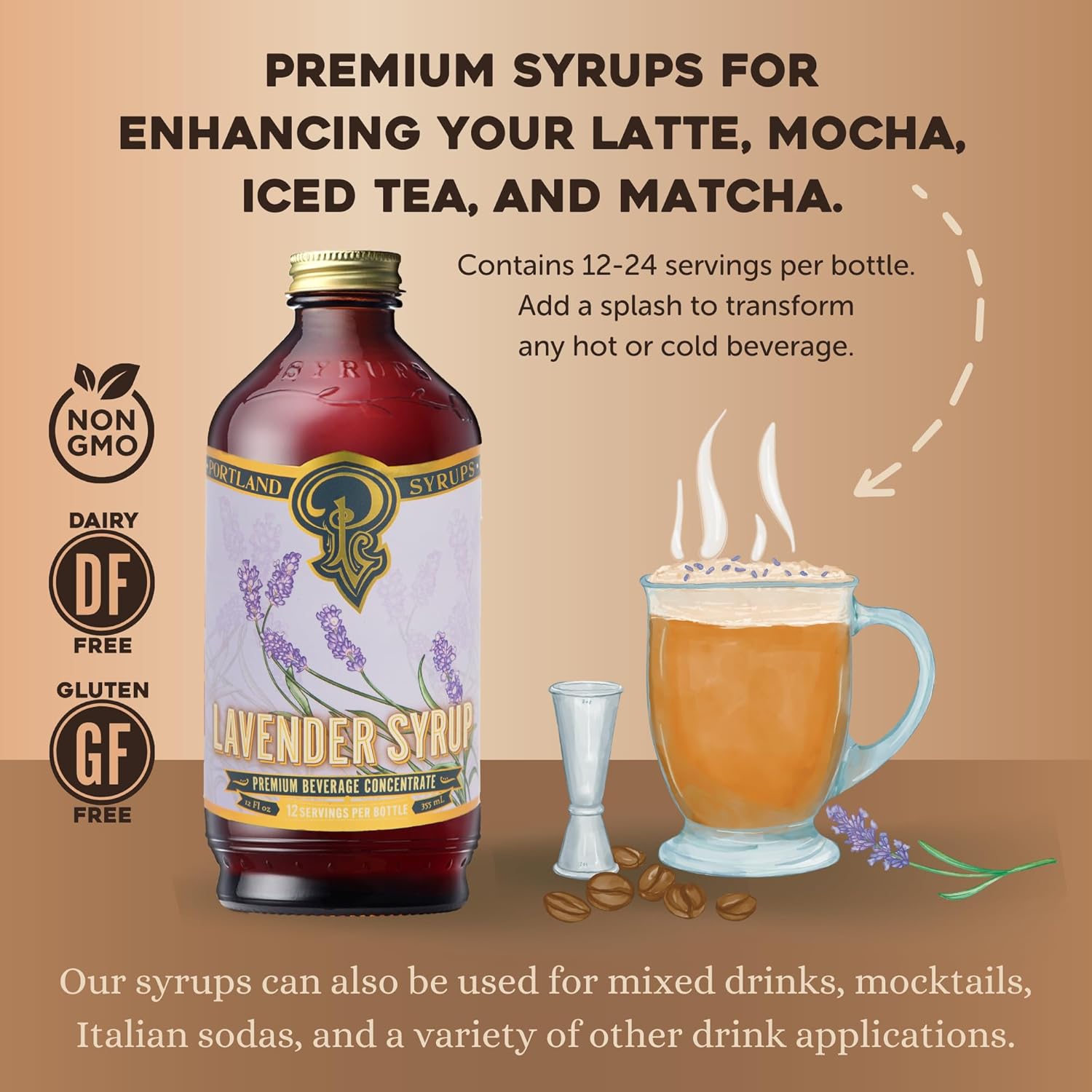 Portland Syrups Lavender Syrup - Premium Beverage Concentrate for Delicious Cocktails, Tea, Soda, Coffee Drinks, Baking, and More - 12 oz with 24 Servings (Pack of 1) - Image 3