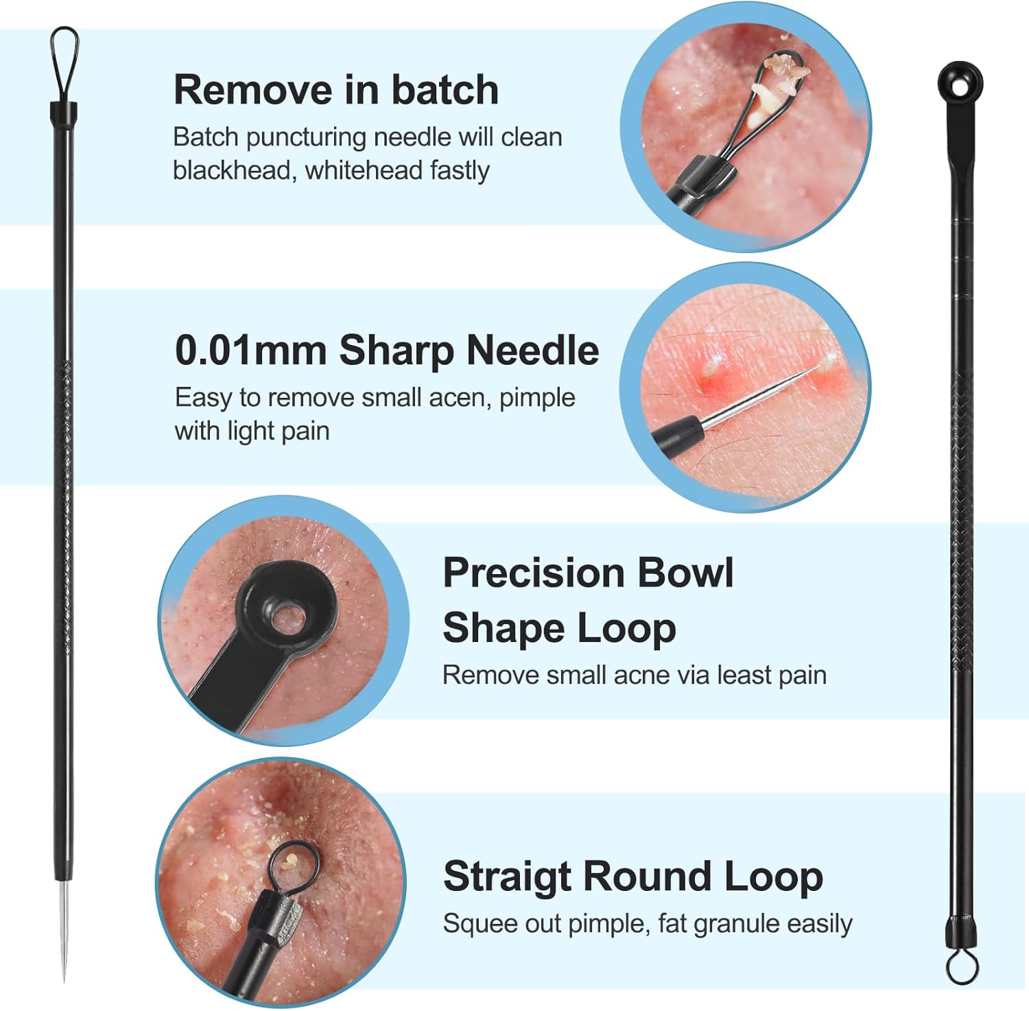 Blackhead Remover Tools Pimple Popper Tool Kit, Comedones Extractor Acne Removal Kit for Blemish, Black Head Remover for face Risk Free Treatment for Whitehead Popping - Image 4