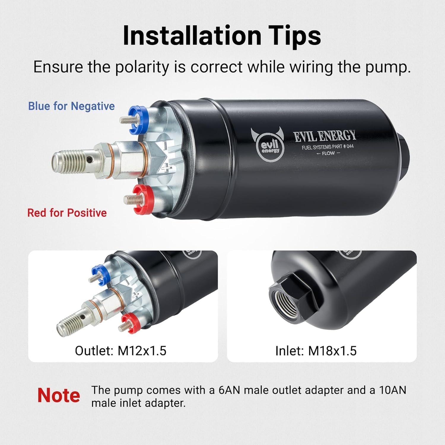EVIL ENERGY External Inline Fuel Pump Electric 300LPH High Flow 12V with 60MM Bracket Clamp Black - Image 3
