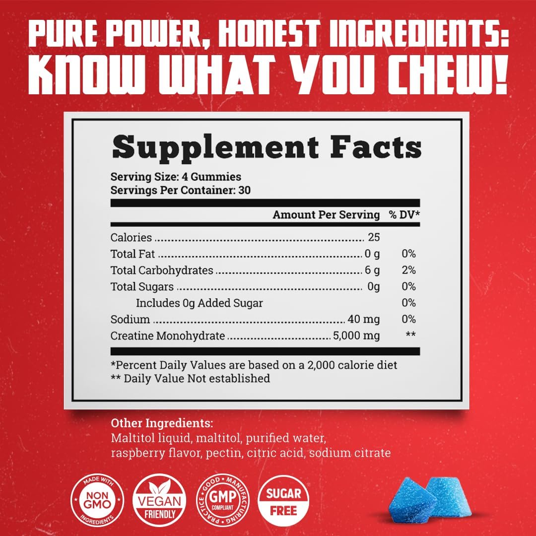 Old School Labs 5000mg Creatine Monohydrate Gummies, Optimized for Men and Women, Supports Lean Muscles & Recovery, Energy & Stamina - Real Creatine and Third Party Tested, 30 Servings, 120 Ct - Image 6