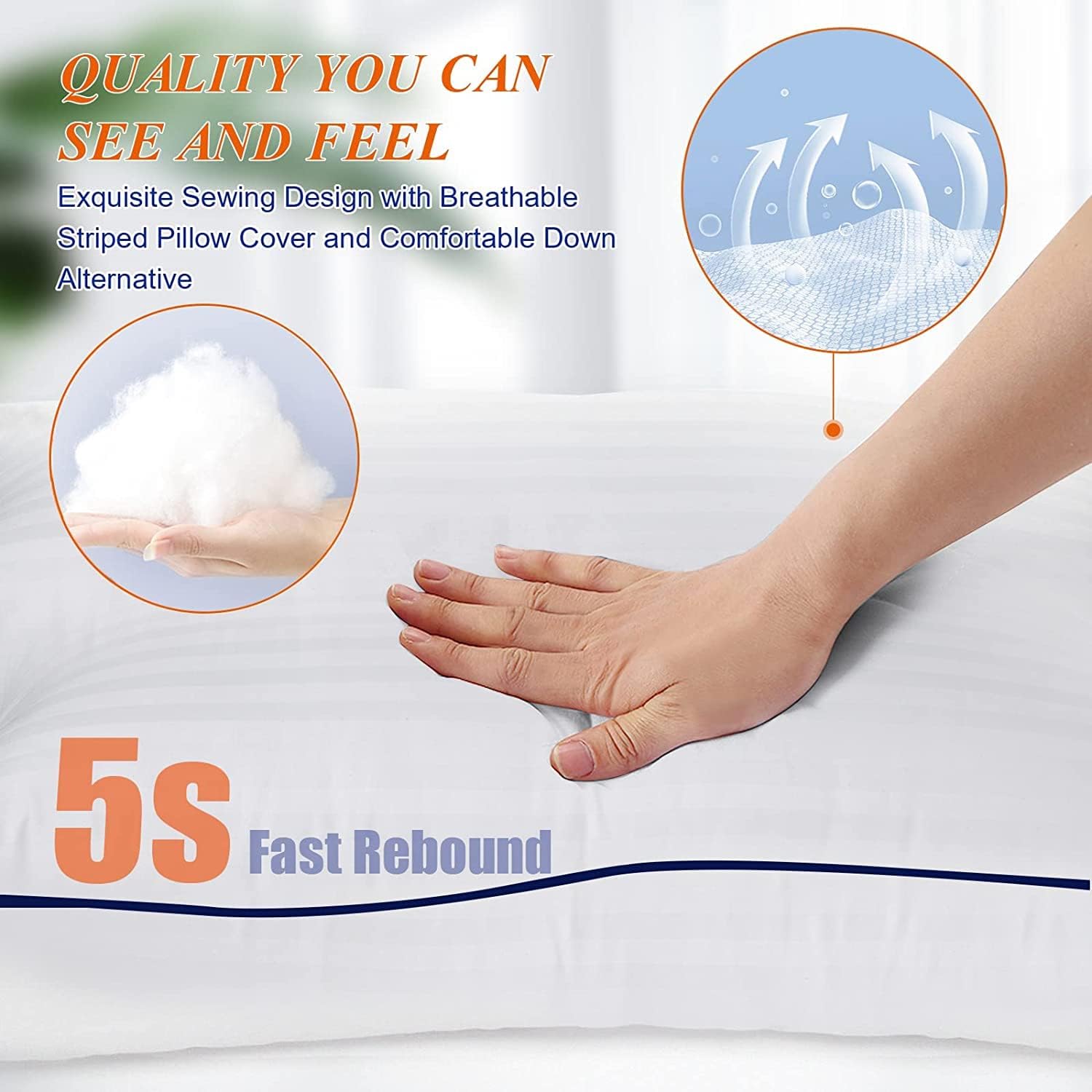 SEMZSOM Bed Pillows for Sleeping, King Size Pillows Set of 4 Luxury Hotel Pillows with Soft Fluffy Down Alternative Filling for Back, Stomach and Side Sleepers - Image 2