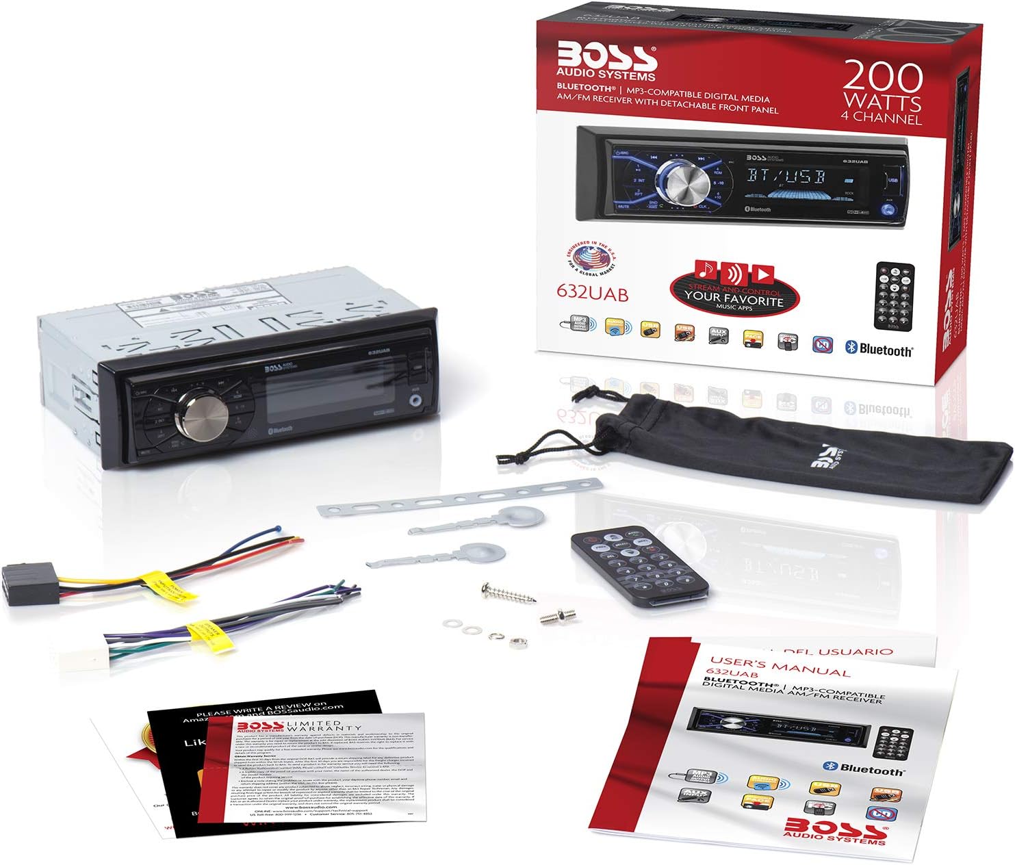 BOSS Audio Systems 632UAB Car Stereo - Single Din, Bluetooth, No CD DVD Player, AM/FM Radio Receiver, Wireless Remote Control, Aux in, USB - Image 7