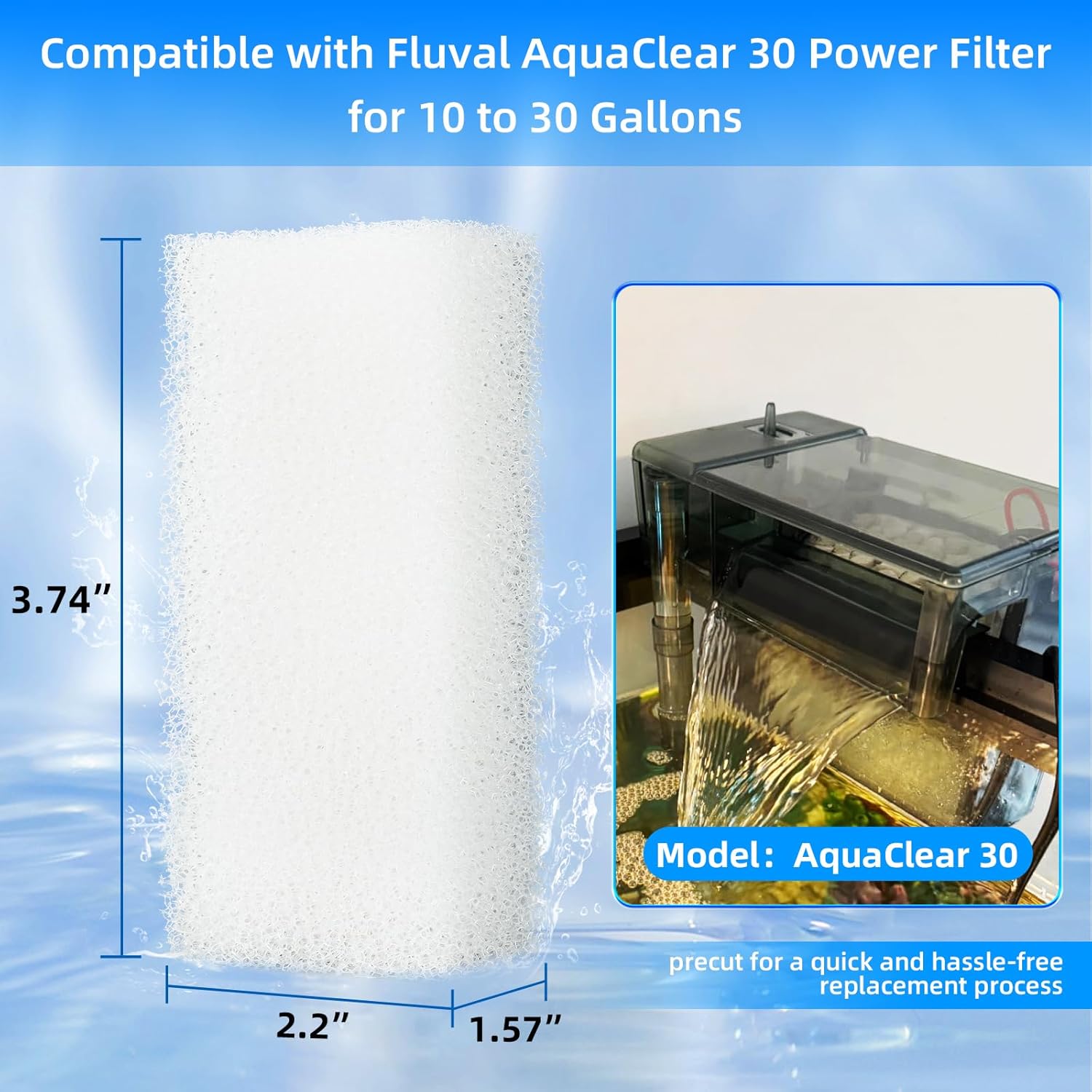 AQUANEAT 6-Pack Replacement Filter Sponge Pads, Aquarium Foam Insert Compatible with AquaClear 30, Fish Tank Filter Media - Image 2