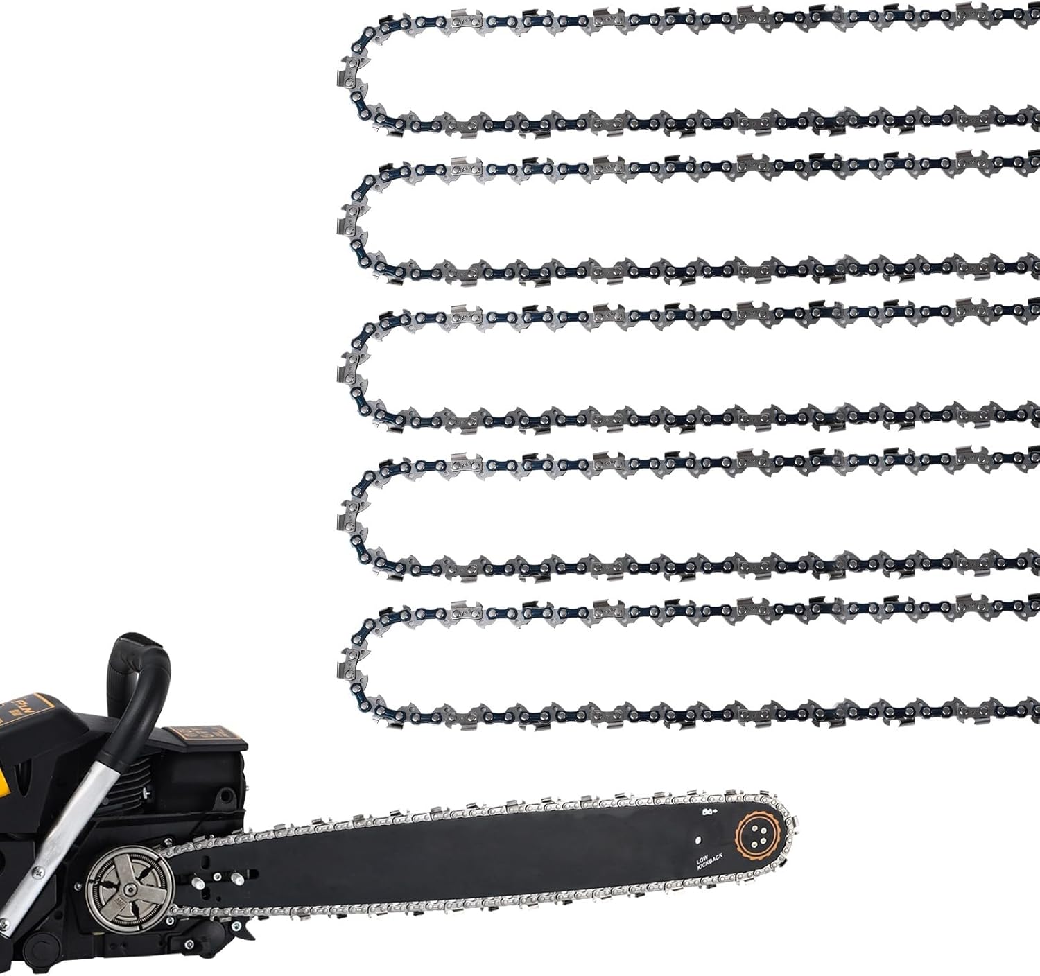 5 Pack 18 Inch Chainsaw Chain 62 Drive Links .050" Gauge, 3/8" Pitch Replacement Chains Compatible with Ryobi, Kobalt, Echo, Poulan, Craftsman and more