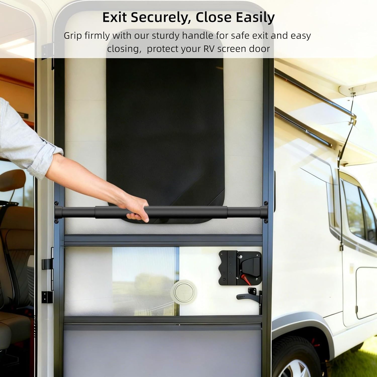 Aluminum RV Screen Door Handle 17-29" Adjustable Crossbar, Sturdy Metal Camper Entry Door Support Cross Bar for Ergonomic Grab and Push, Travel Trailer Accessories for Inside - Image 2