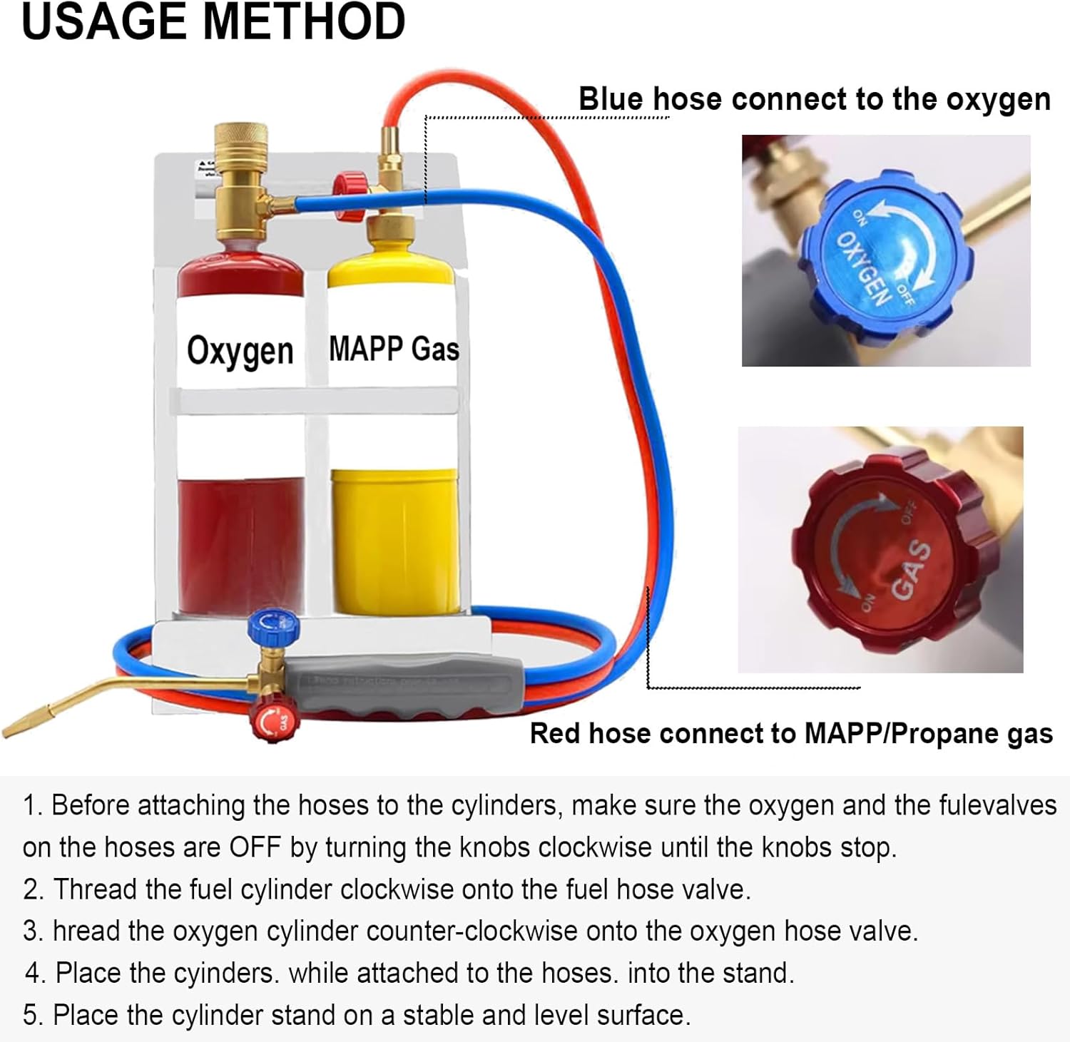 Oxygen Propane Torch Kit, Brass Brazing Torch Duel Fuel (Oxygen and MAPP PRO) for Soldering, Jewelry, HVAC, Glass Blowing Welding Gas Cutting Torch Kit - Image 4
