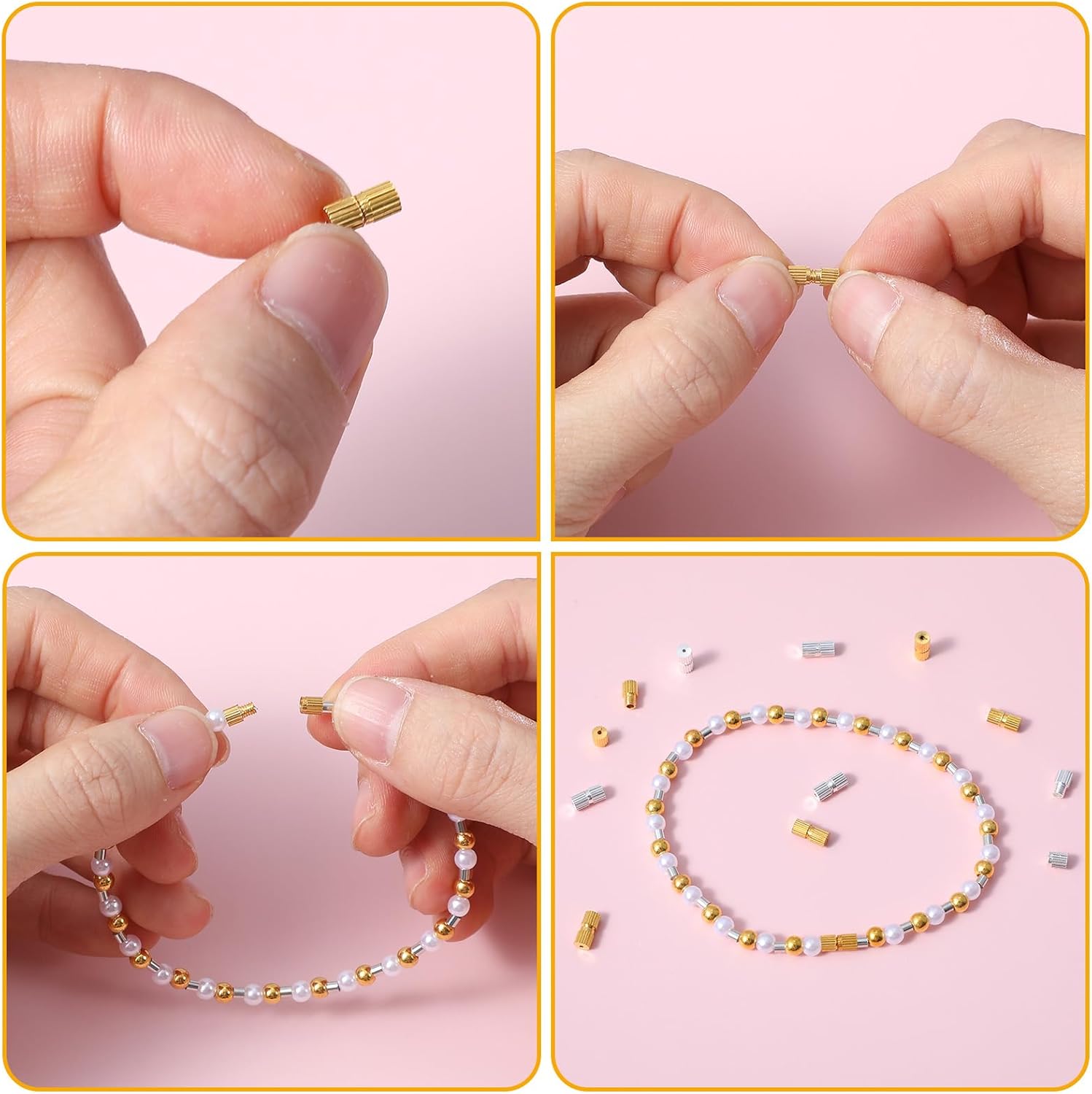 100 Pcs Barrel Screw Clasps Jewelry End Tip Caps Brass Barrel Tube Fastener Cord End Caps Waist Beads Craft Supplies for Christmas DIY Bead Necklace Bracelet Earring Jewelry Making - Image 4