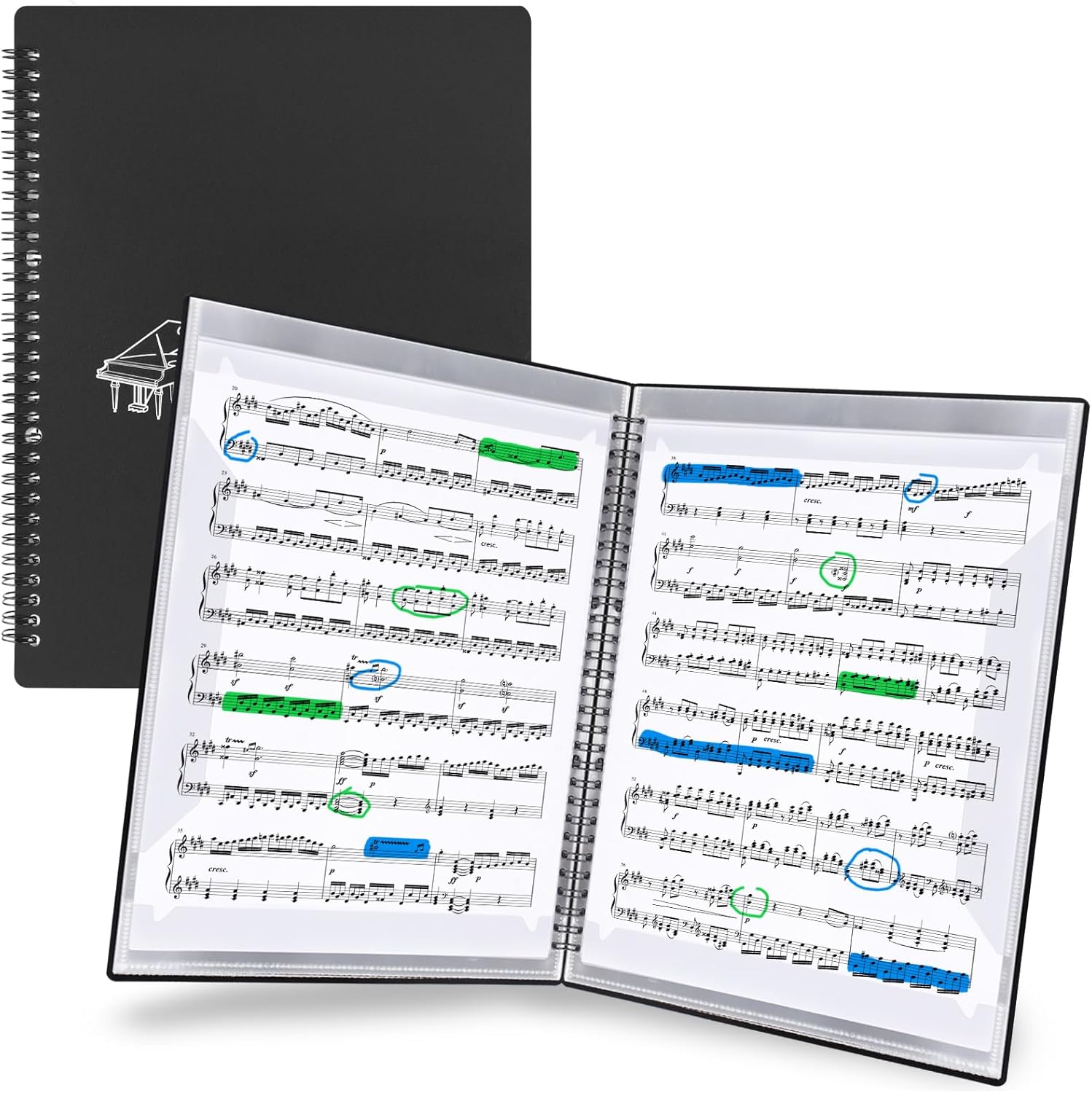 Sheet Music Folder, Premium Sheet Music Folder Organizer for Sheet Music, Sturdy Double Side Writable 40 Pages Spiral Binder Organizer Fits Letter Size (8.5 x 11 inches) by Pniimoo - Image 2