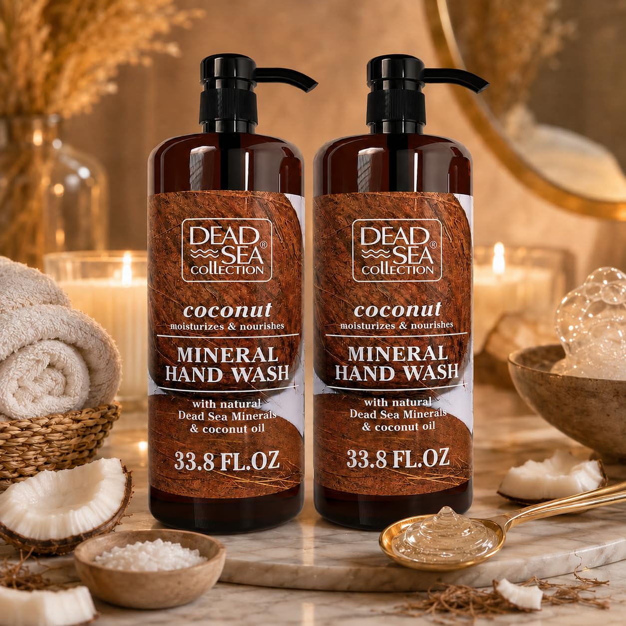 Dead Sea Collection Hand Soap Pump Coconut - Hand Wash Liquid with Dead Sea Minerals and Coconut Oil - All Skin Types Moisturizing & Nourishing - Pack of 2 (33.8 Fl Oz Each) - 67.6 Fl Oz - Image 6