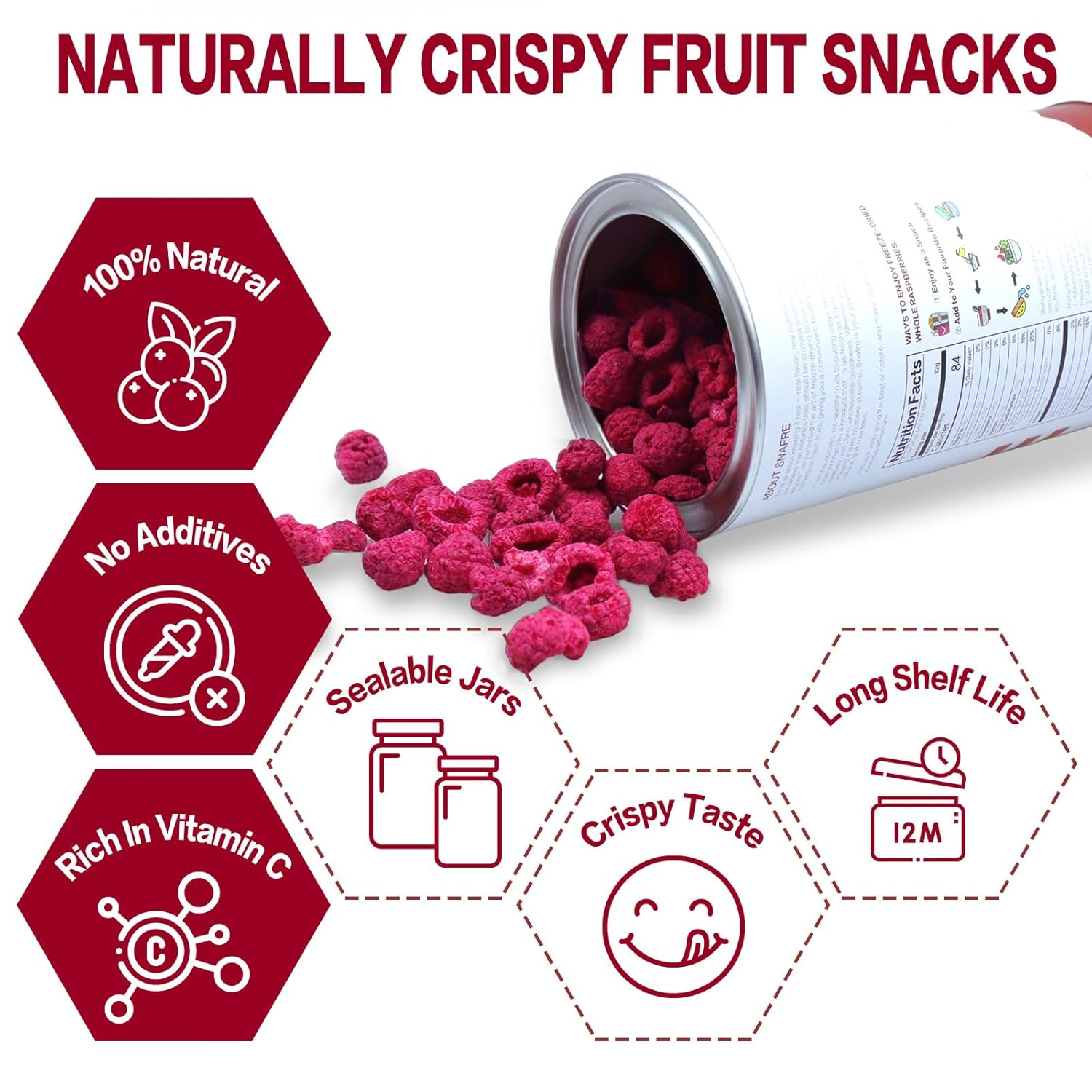 Freeze Dried Raspberries, Freeze Dried Fruit, 110G/3.88OZ Whole Frozen Raspberries, No Sugar Added, Healt-hy Snacks for Cocktails, Cake, Baking, Sorbet, Tea, Yogurt - Image 2