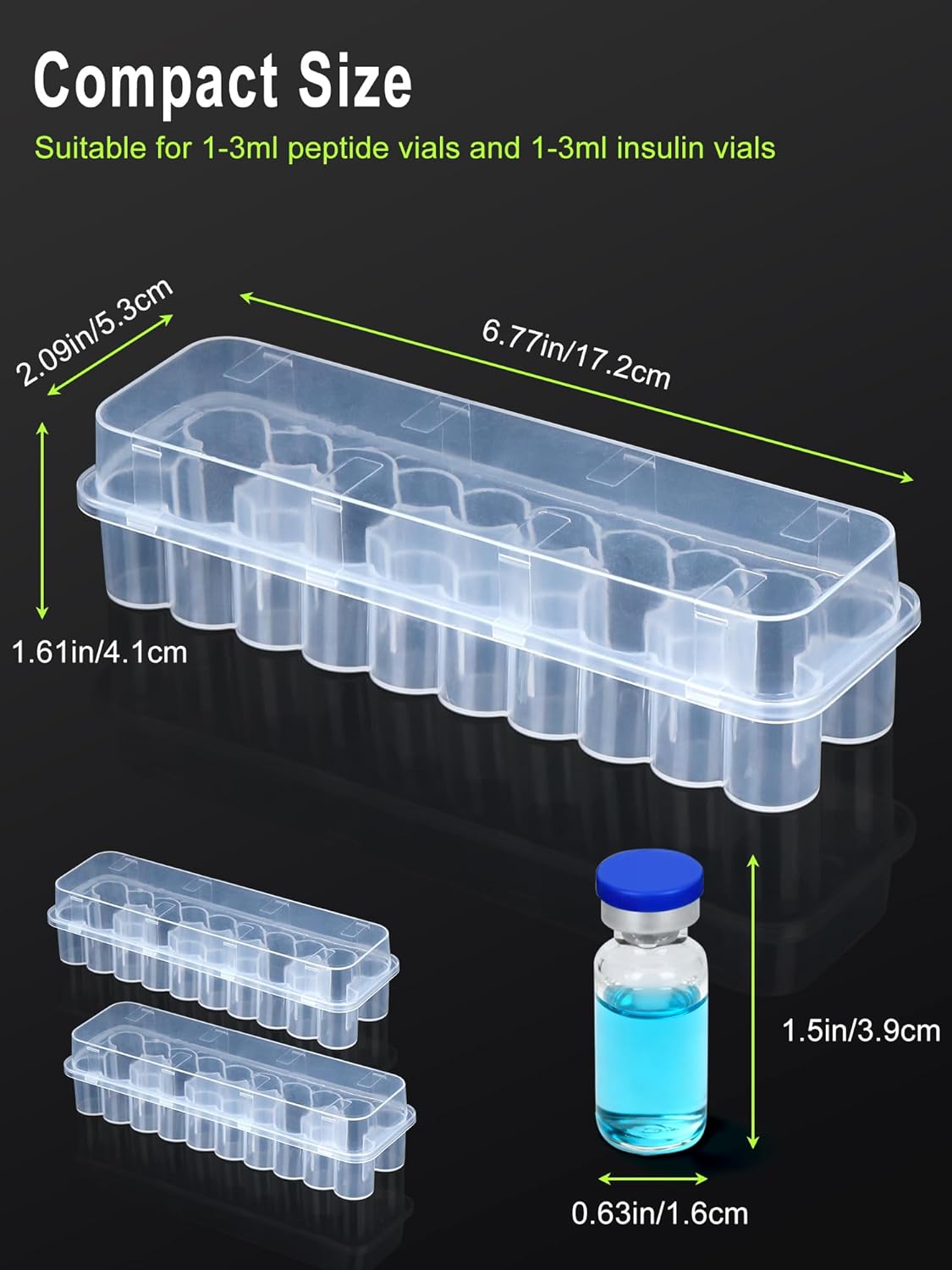 2 Pack Peptide Case for Fridge 24-Slot, 3ml Vial Storage Case for Refrigerator, Insulin Cooler Travel Case TSA Approved, 3ml Peptide Vial Storage Holder for Insulin, GLP-1, Peptides -DawnBox- Clear - Image 4