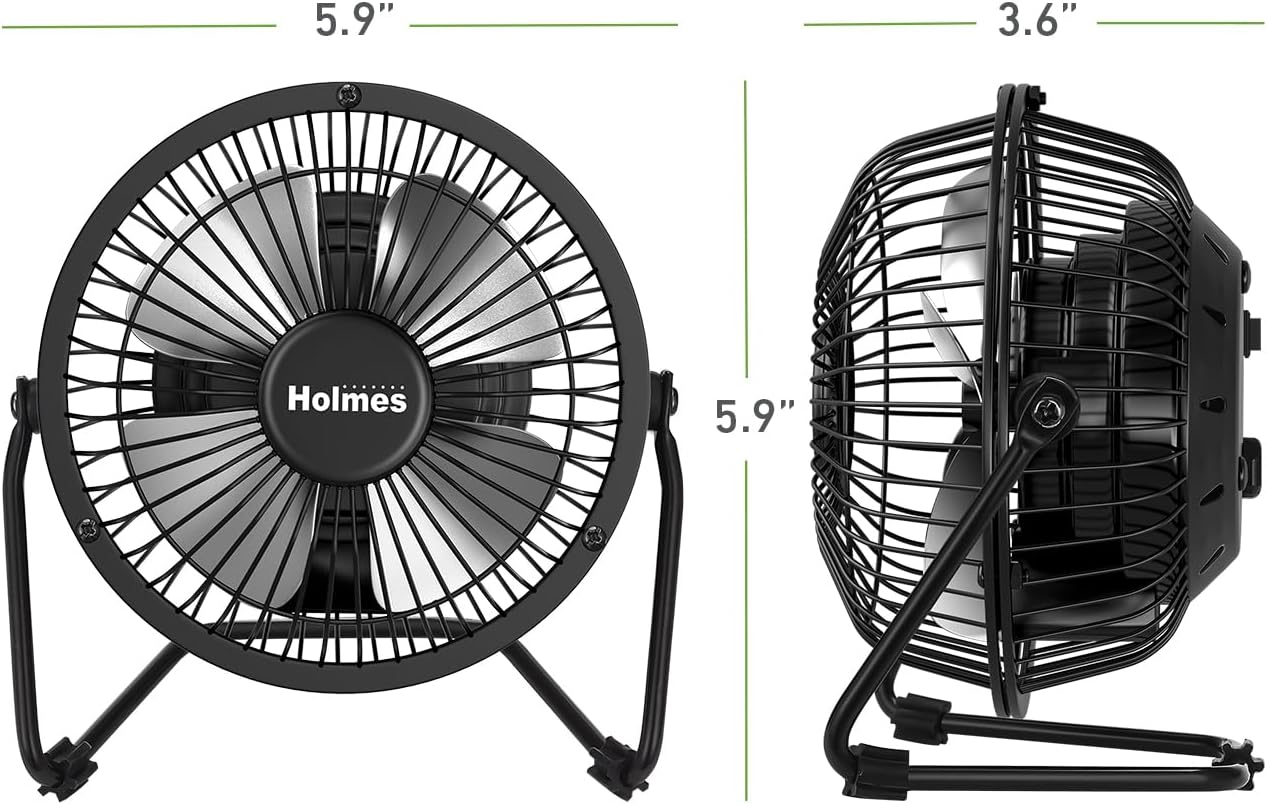 HOLMES 4" Mini High-Velocity Personal Desk Fan, 4 Blades, Adjustable 360° Head Tilt, Durable Metal Construction, Single Speed, Ideal for Home, Dorm Rooms, Bedrooms, or Offices, Black - Image 8