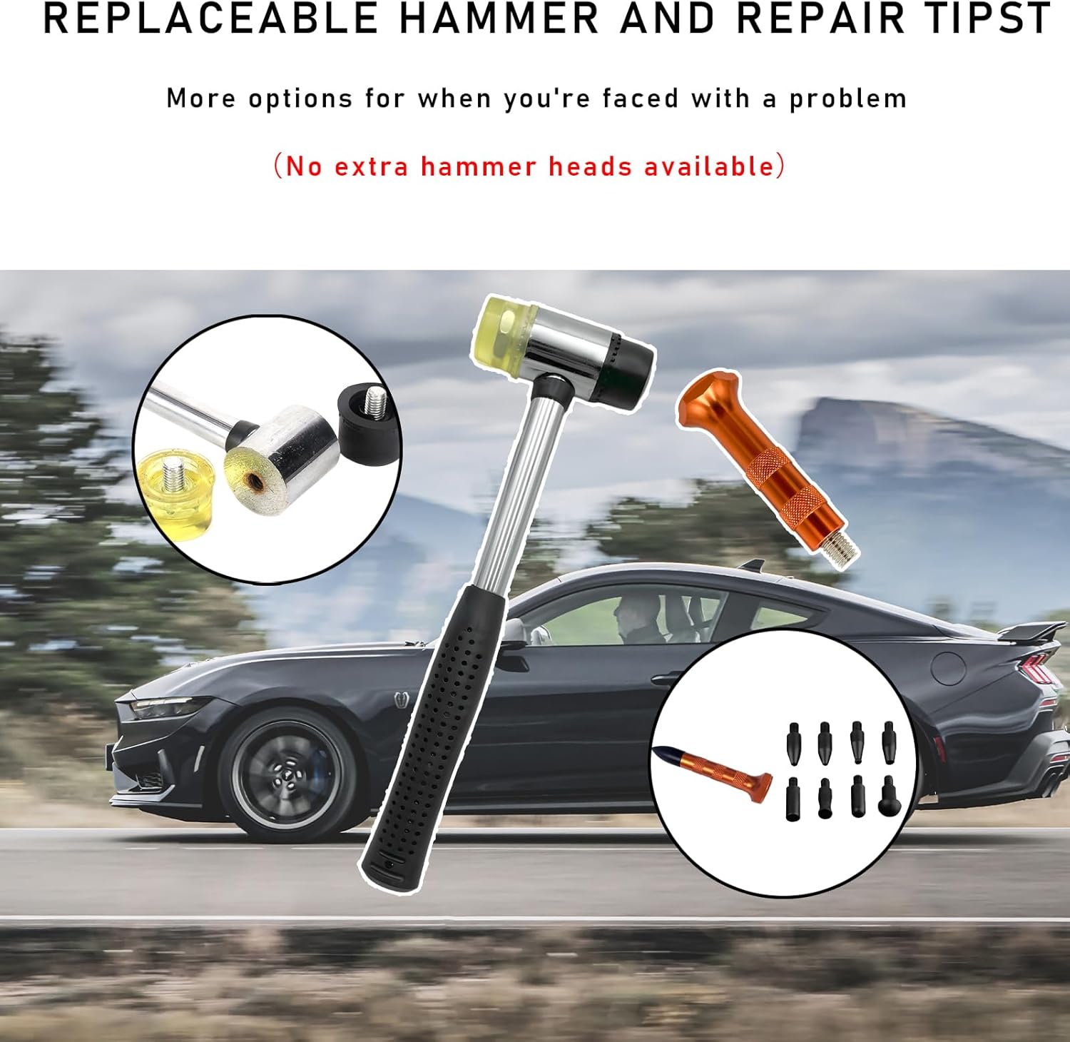 Yourkar 10 PCS Dent Repair Tool Kit, Paintless Dent Repair Tools for Auto Body DIY Dent Fix, Car Dent Repair Tool Kits Inclued Rubber Hammer and 9 PCS Heads Tap Down Tools - Image 5