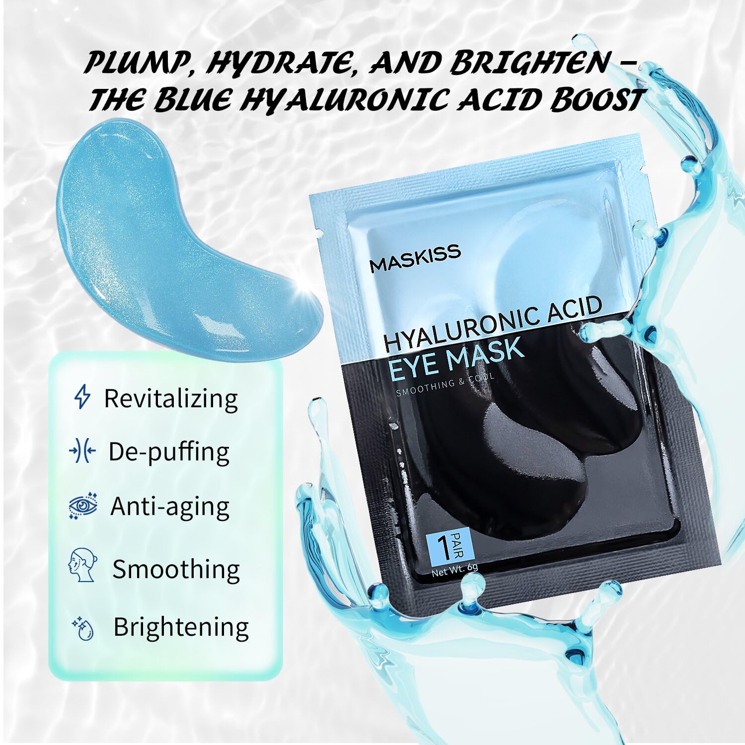Maskiss Under Eye Patches (30 Pairs), Hyaluronic Acid Eye Masks for Dark Circles Puffy Eyes Undereye Bags, Collagen Eye Patches for Wrinkles and Hydrate, Skin Care Gift for Her - Image 2