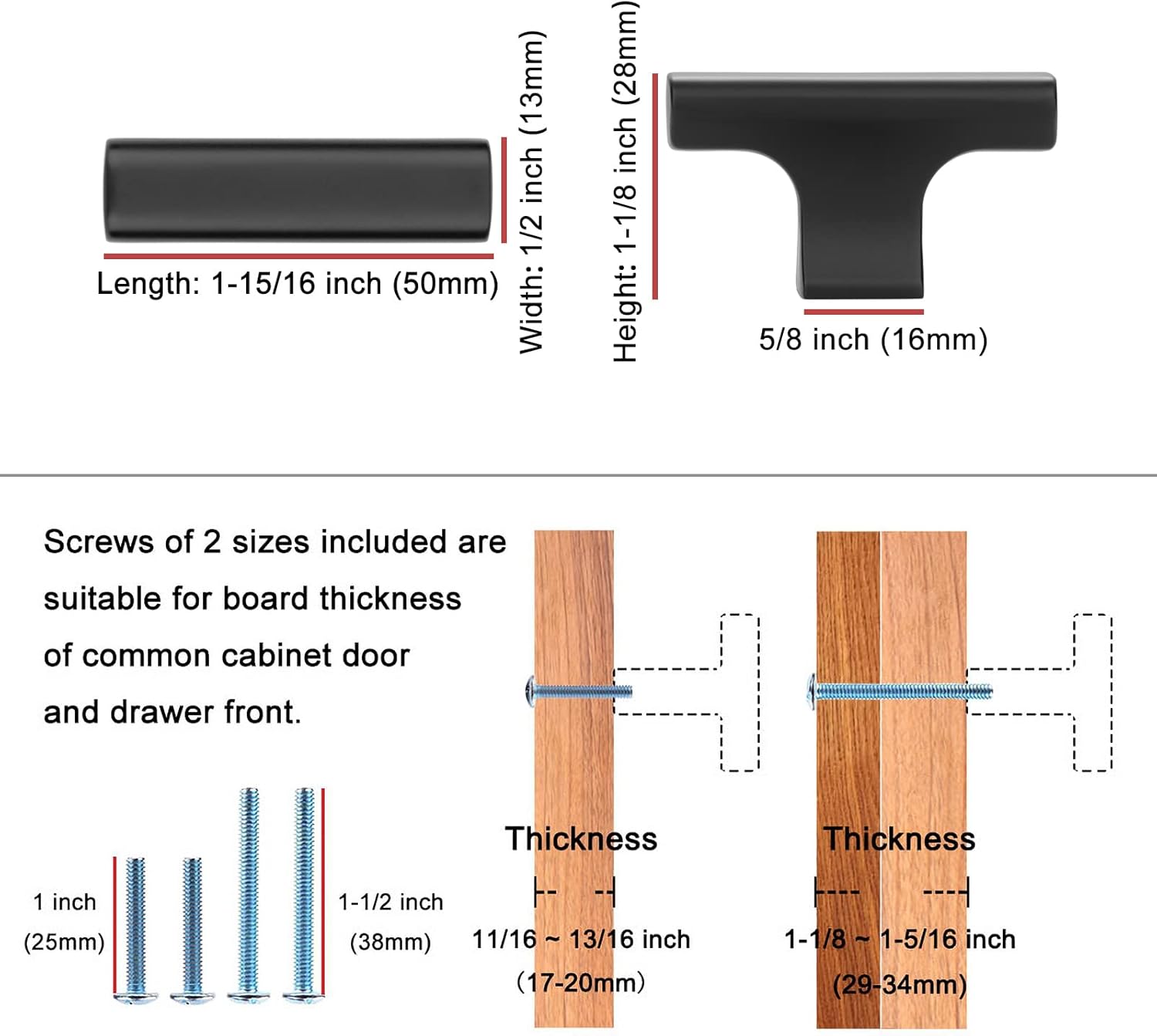 KOOFIZO 10-Pack Cabinet Knob - Black Pull Handle (50mm / 2 Inch), K20 Solid Hardware for Kitchen Cupboard Door, Bedroom Dresser Drawer, Bathroom Wardrobe - Image 2