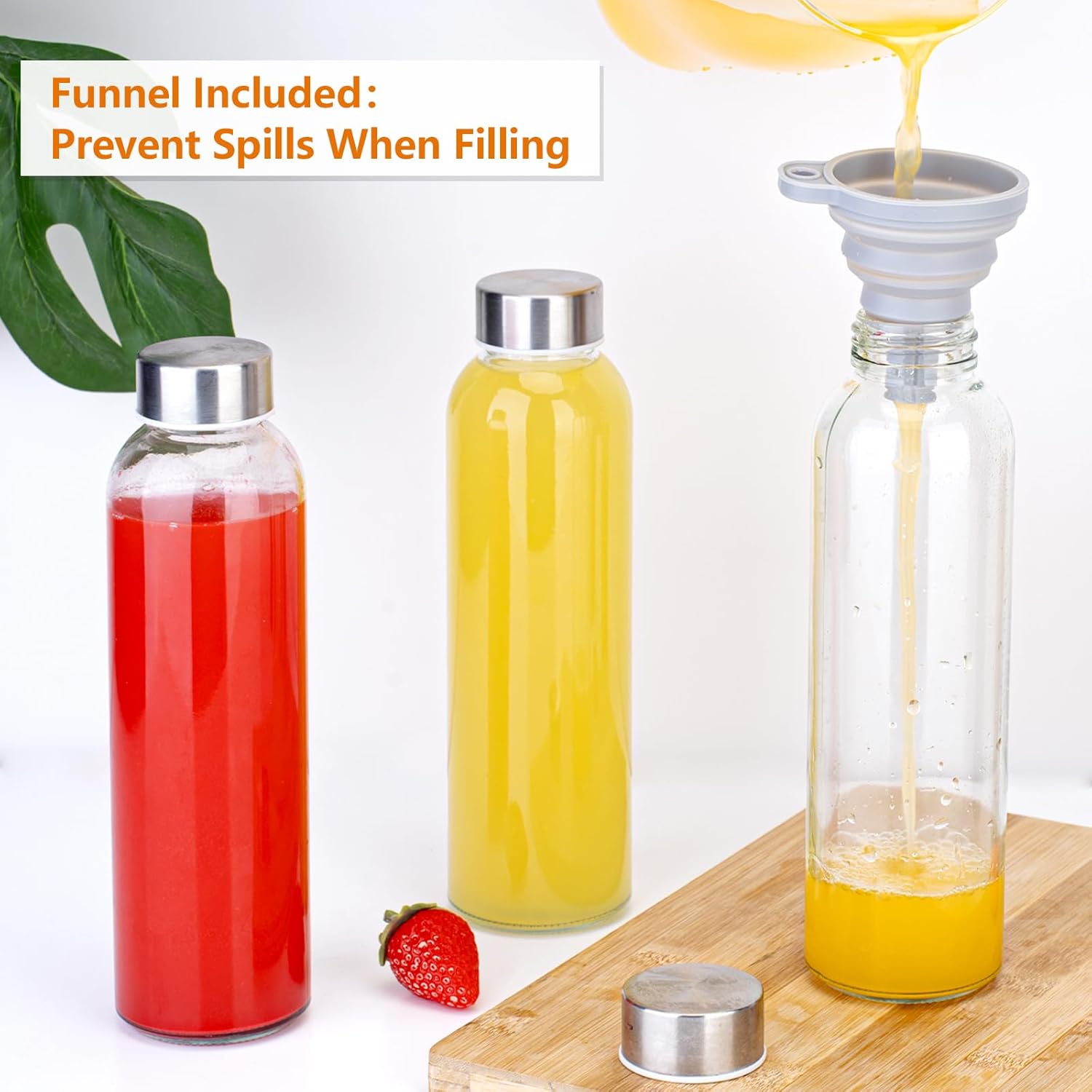 Zukro Glass Juice Bottles with Lids 18 oz, Leak Proof Reusable Clear Glass Bottle with Stainless Steel Airtight Cap for Juicing, Water, Smoothie, Homemade Beverage, Fridge Safe, BPA Free, Set of 6 - Image 8