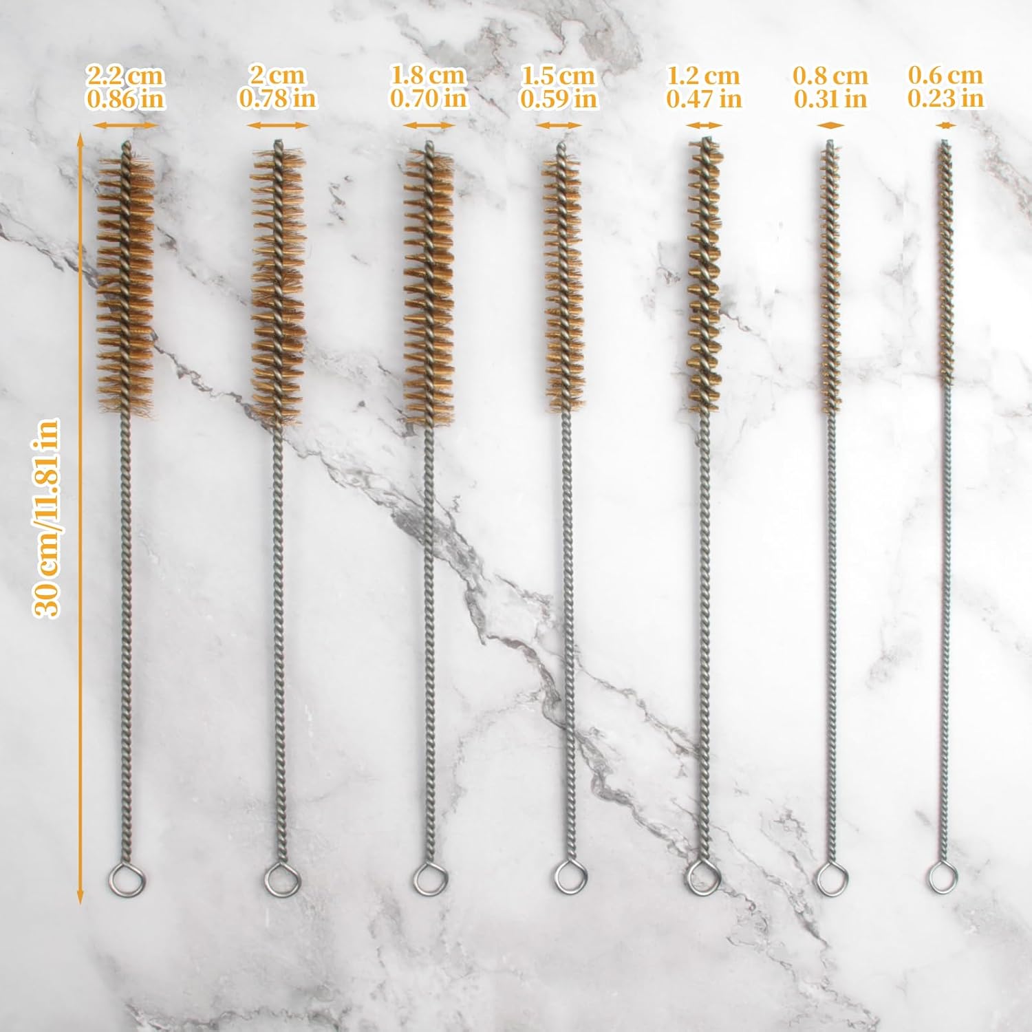 Tube Brush Kit 7pcs Brass Wire Tube Brushes Stainless Steel Bottle Brush Long Handle 11'' Wire Brushes for Cleaning Wire Pipe Tube Cleaner - 6mm/8mm/10mm/12mm/15mm/20mm/22mm - Image 2