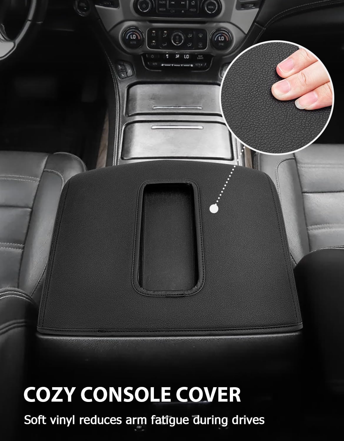 Center Console Armrest Cover for GMC Sierra & Chevrolet Silverado 2014-2018, Tahoe & Yukon & Suburban 2015-2020, Bucket Seat, Car Armrest Protector, Scratchproof, Black - Image 3