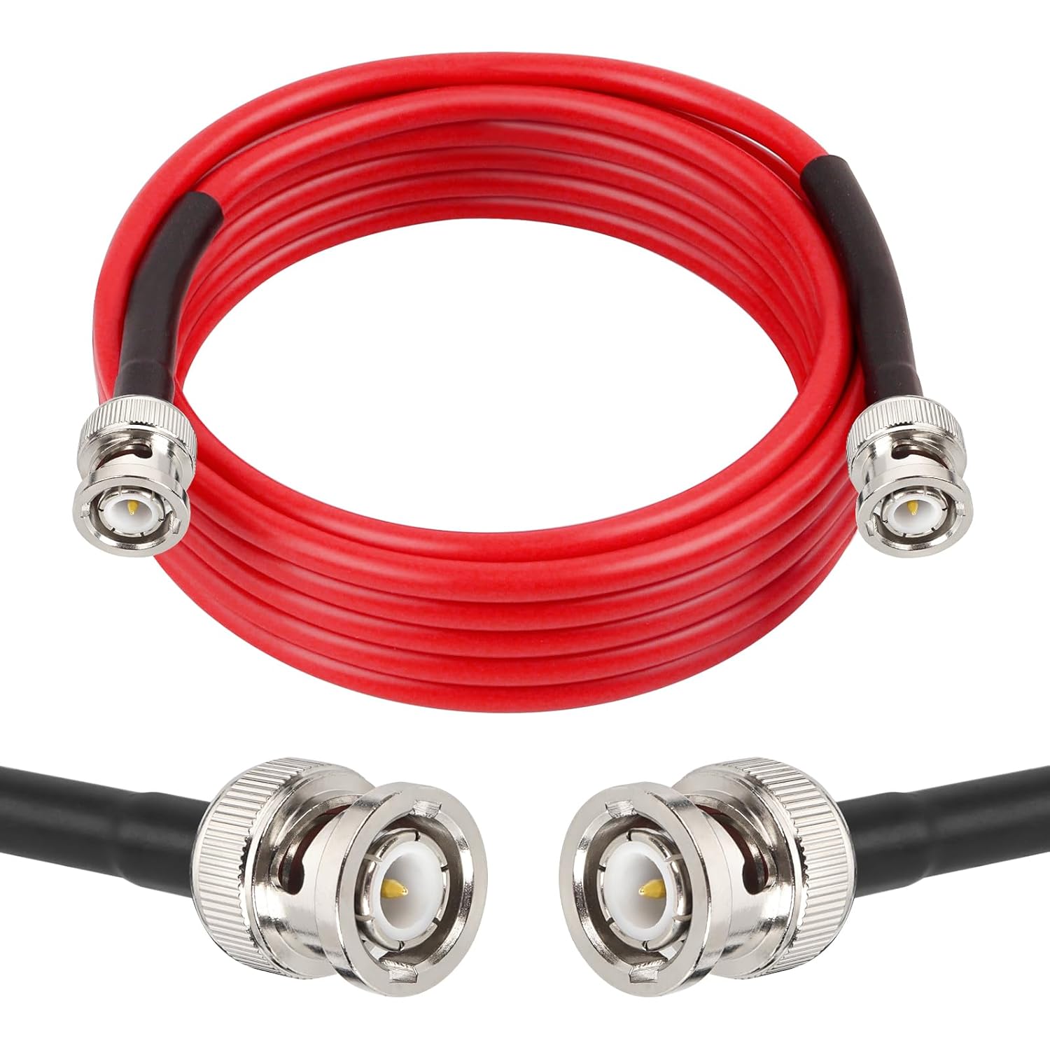 MOOKEERF 10FT RG58 50 ohm BNC Male to Male Coax Cable - Low Loss Extension Coaxial Cable with BNC Adapter Connector for Antennas, RF Radios, Modems, Oscilloscopes, Spectrum, etc (Red)