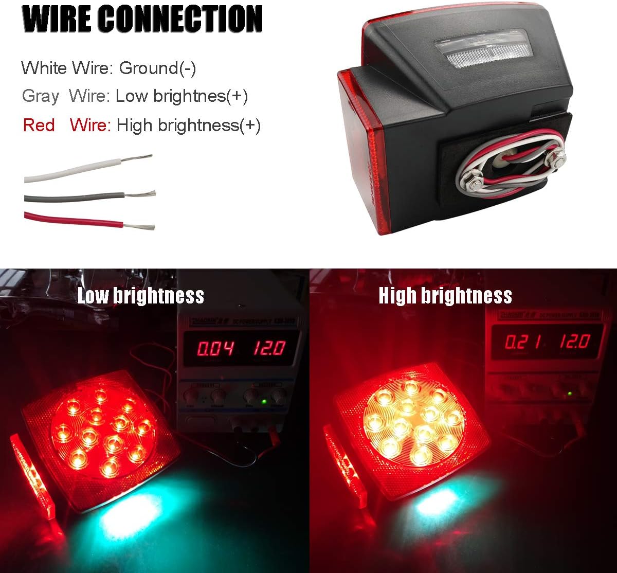 iBrightstar IP68 Waterproof Square Trailer Lights kit, Red Brake Stop Tail Running License LED Light Lamp for 12V Camper Truck RV Boat Snowmobile Marine Under 80", DOT Compliant - Image 3