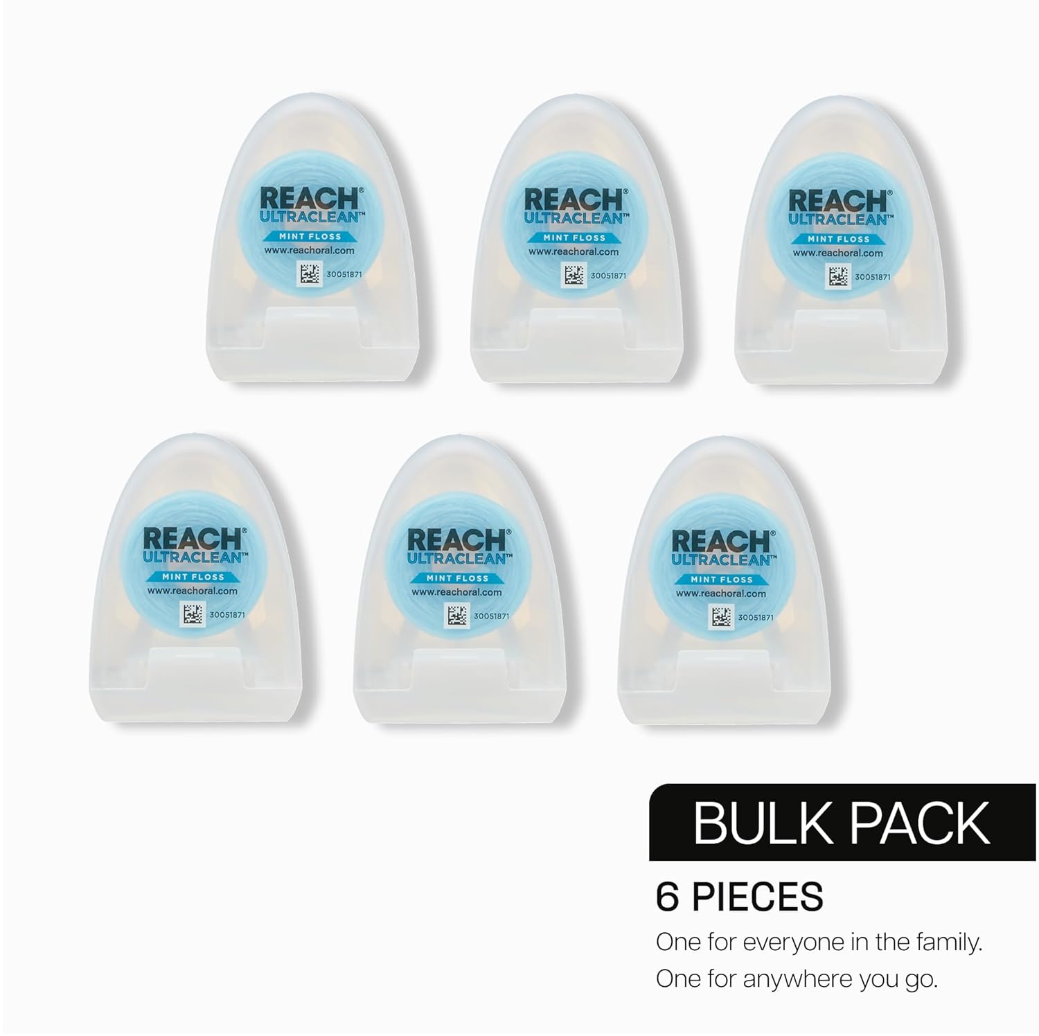 REACH Ultraclean Dental Floss, Mint, Plaque Remover for Teeth, Shred Resistant, Waxed, Easy on Gums & Teeth, Mint, Oral Care, PFAS Free, for Adults & Kids, 6 Pack, 30 yd - Image 6
