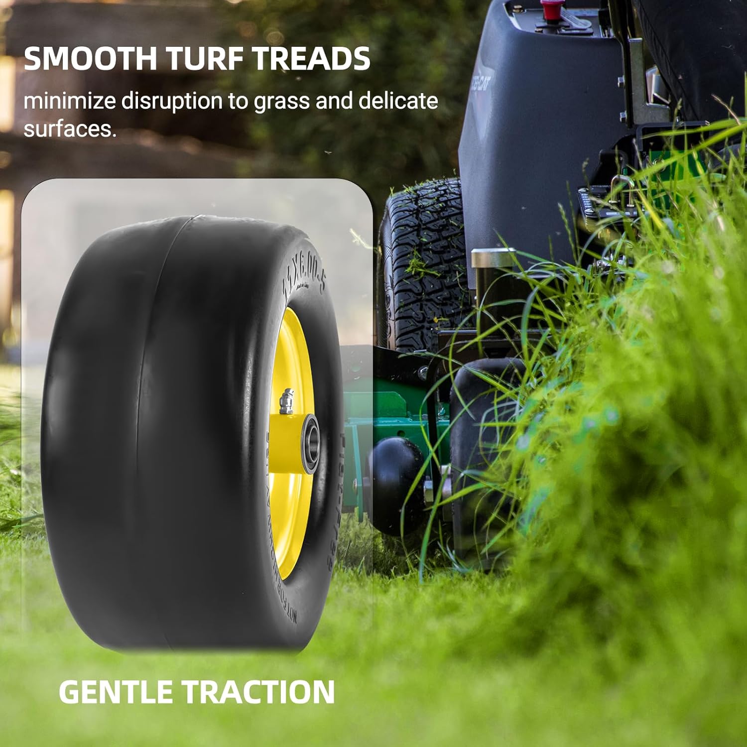 AR-PRO 11x6.00-5 Flat Free Tire and Wheel - Relacement 11x6-5 Solid Rubbe Riding Lawn Mower Tire with Rim, 5.3"-7.5" Centered Hub and 3/4" Bearings - Fit Most Zero Turn Mowers (2-Pack) - Image 5