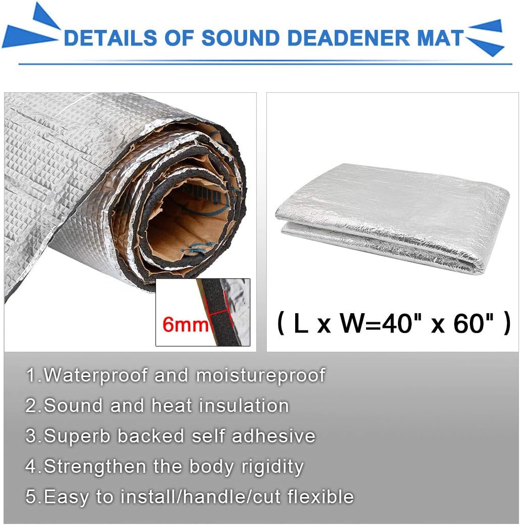 uxcell 236mil 16.36sqft Car Truck Sound Deadener Heat Insulation Underlay Shield Mat Aluminum Foil Foam 60"x40" - Image 2