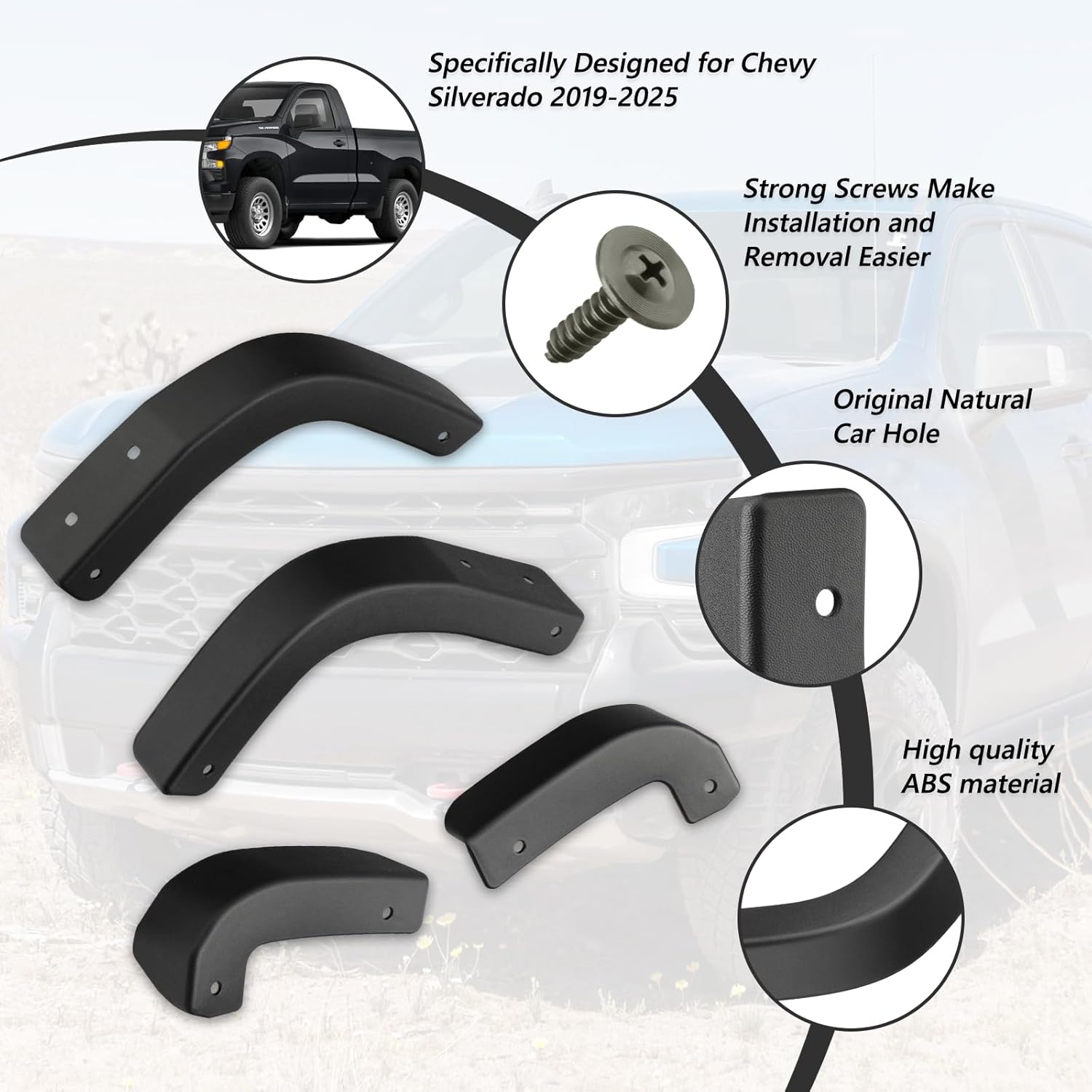 Mud Flap Delete Fit for Chevy Silverado 2019-2026,Mud Guards Mudflaps Delete Compatible with Chevrolet Silverado 1500 Accessories 2019-2026 - Image 3