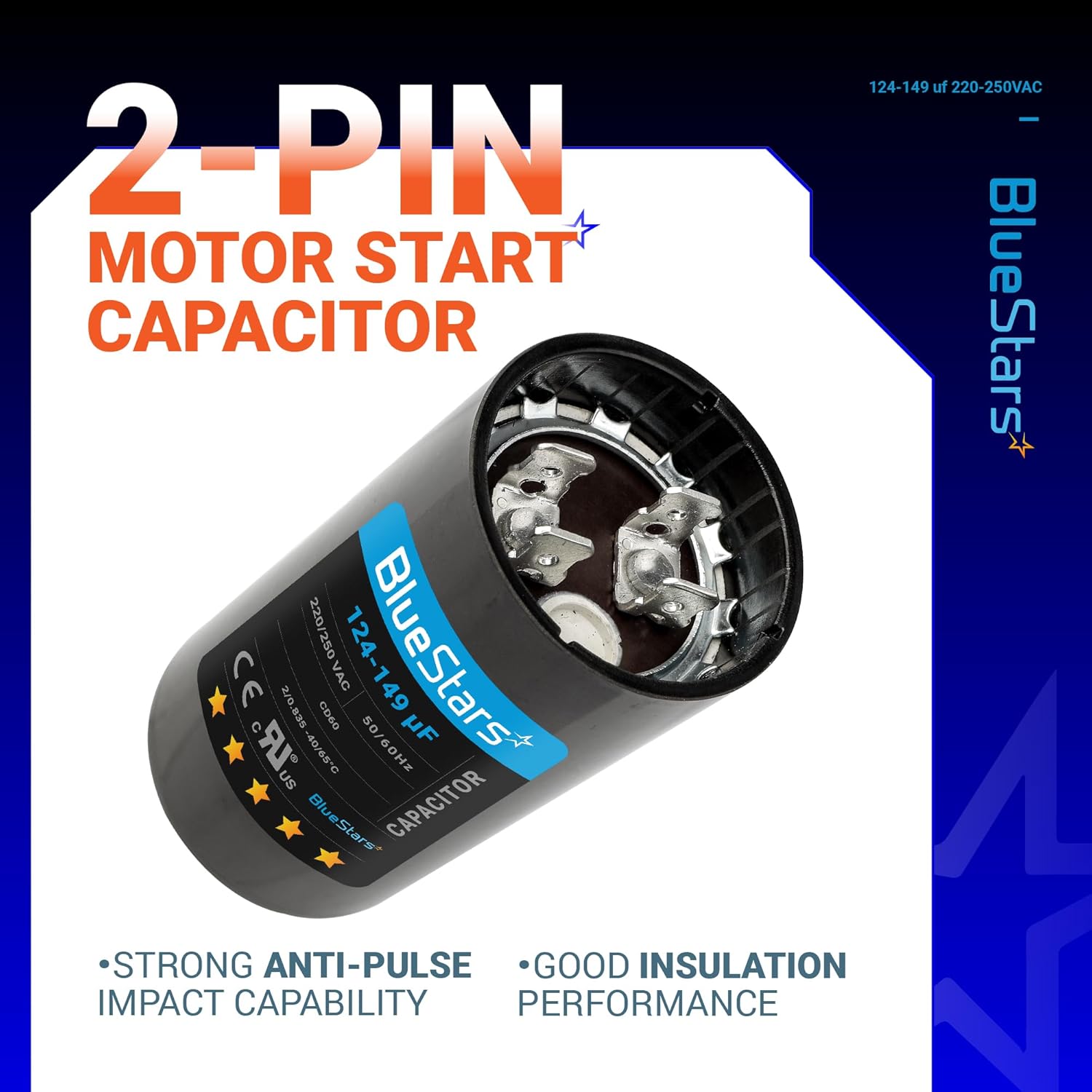 124-149 uf/MFD 220-250VAC Round Run Start Capacitor Replacement Part by BlueStars - Exact Fit for AC Motor Run or Fan Start and Cool or Heat Pump Air Conditioner - Image 4