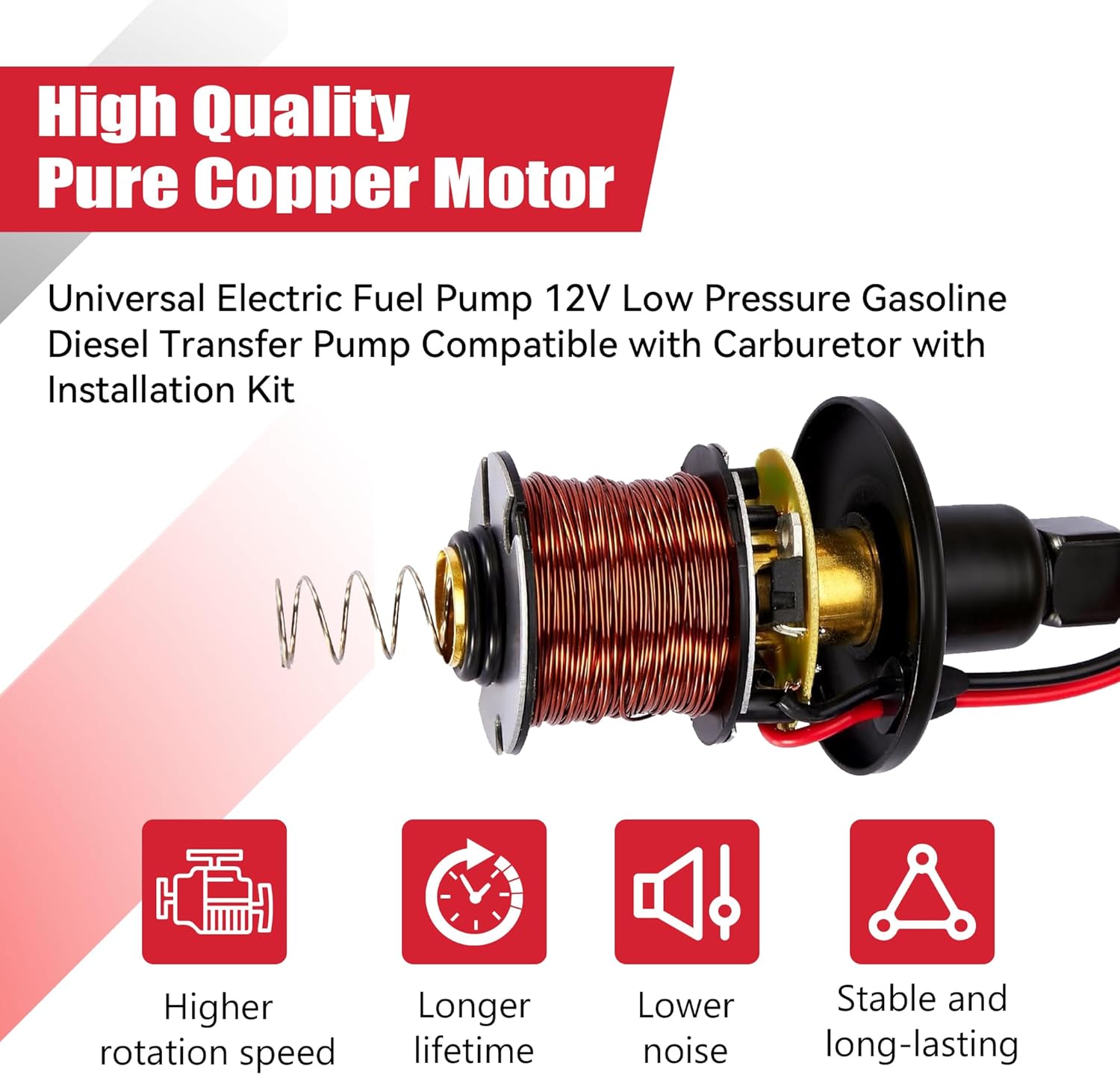 Universal Electric Fuel Pump Kit 12V 4.5-7psi Electric Fuel Pump with Mounting Bracket, Fuel Filters, Hose Clamps, 6.56 FT 5/16" ID Fuel Line - Image 7