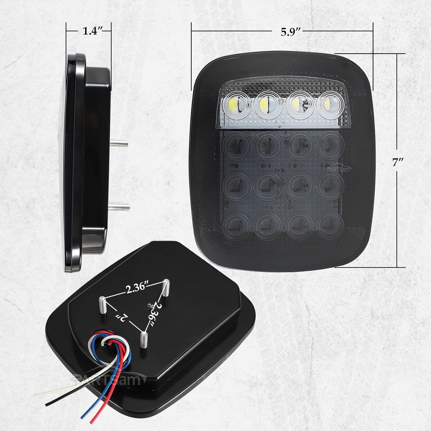 Partsam 2x LED Tail Lights 16LED Stop Brake Turn Reverse Tail Light Combination 12-5050 Red 4-5050 White Smoke Lens Compatible with Wrangler YJ TJ CJ Pick-up Truck Trailer RV - Image 5