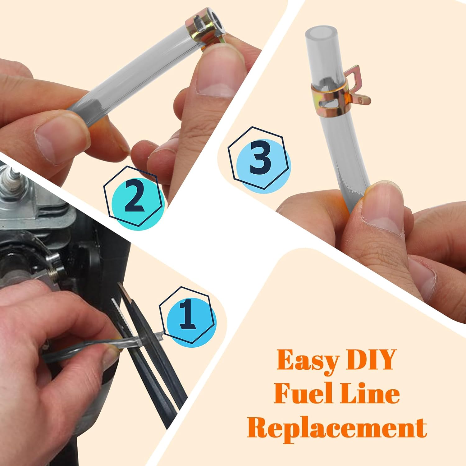 Premium TPU Fuel Line Kit 3 Sizes (3mm ID/5mm OD, 5mm ID/8mm OD, 6mm ID/9mm OD), 6.6ft Each, with 12 Steel Clamps, Universal Gas Diesel Fuel Hose for Lawn Mower Chainsaw Small Engines - Image 5