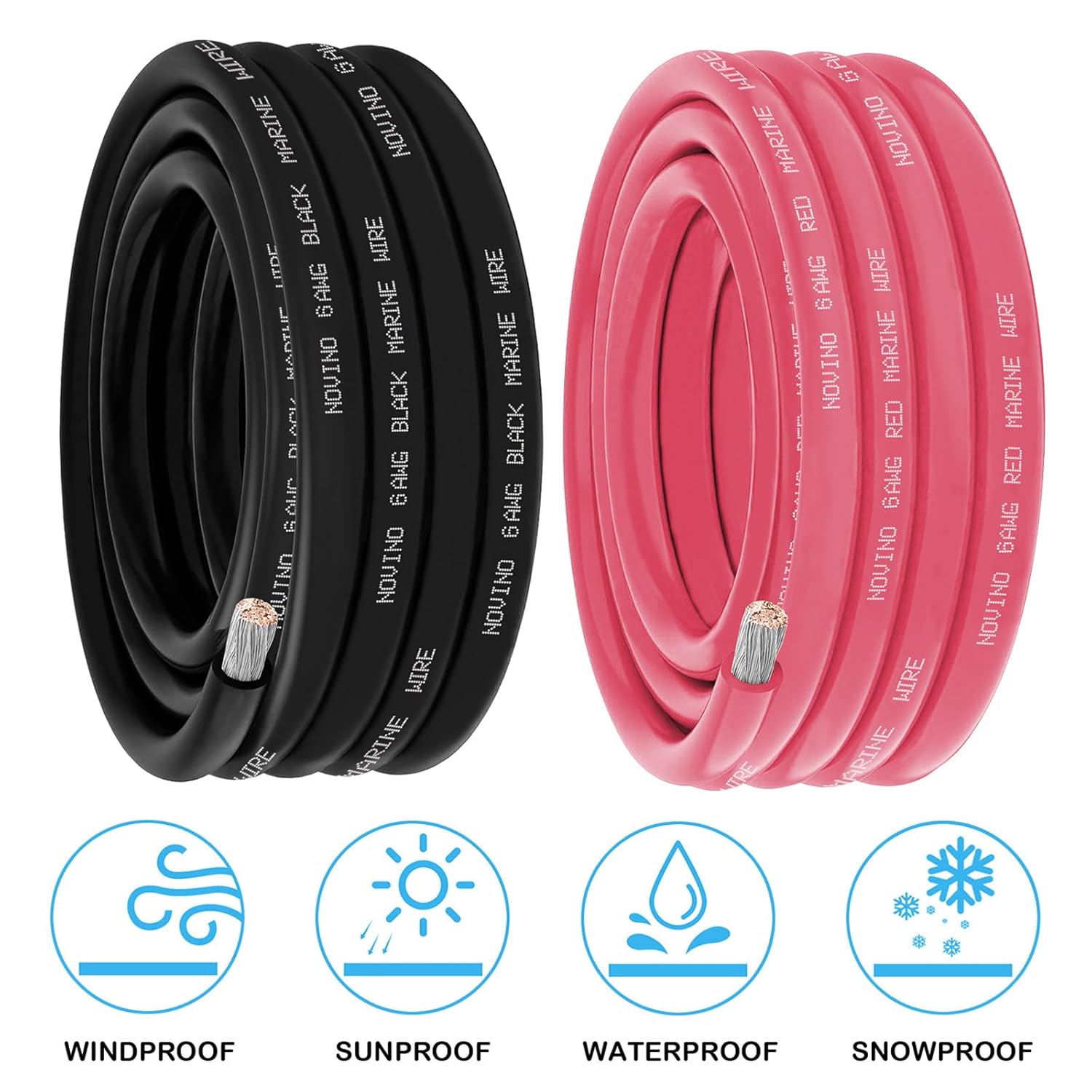 6 Gauge Marine Wire Include 6 AWG 15FT Red & 15FT Black,6 Gauge Marine Grade Wire Tinned Copper Oxygen-Free Boat Electrical Cable for Automotive/RV/Camper/Trailer Outdoor Use - Image 3