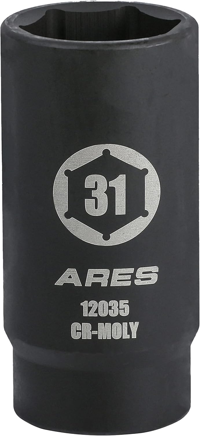 ARES 12035-31MM Axle Nut Socket - 6 Point Socket - Extra Deep 1/2-Inch Drive Impact Socket for Easy Removal of Axle Shaft Nuts