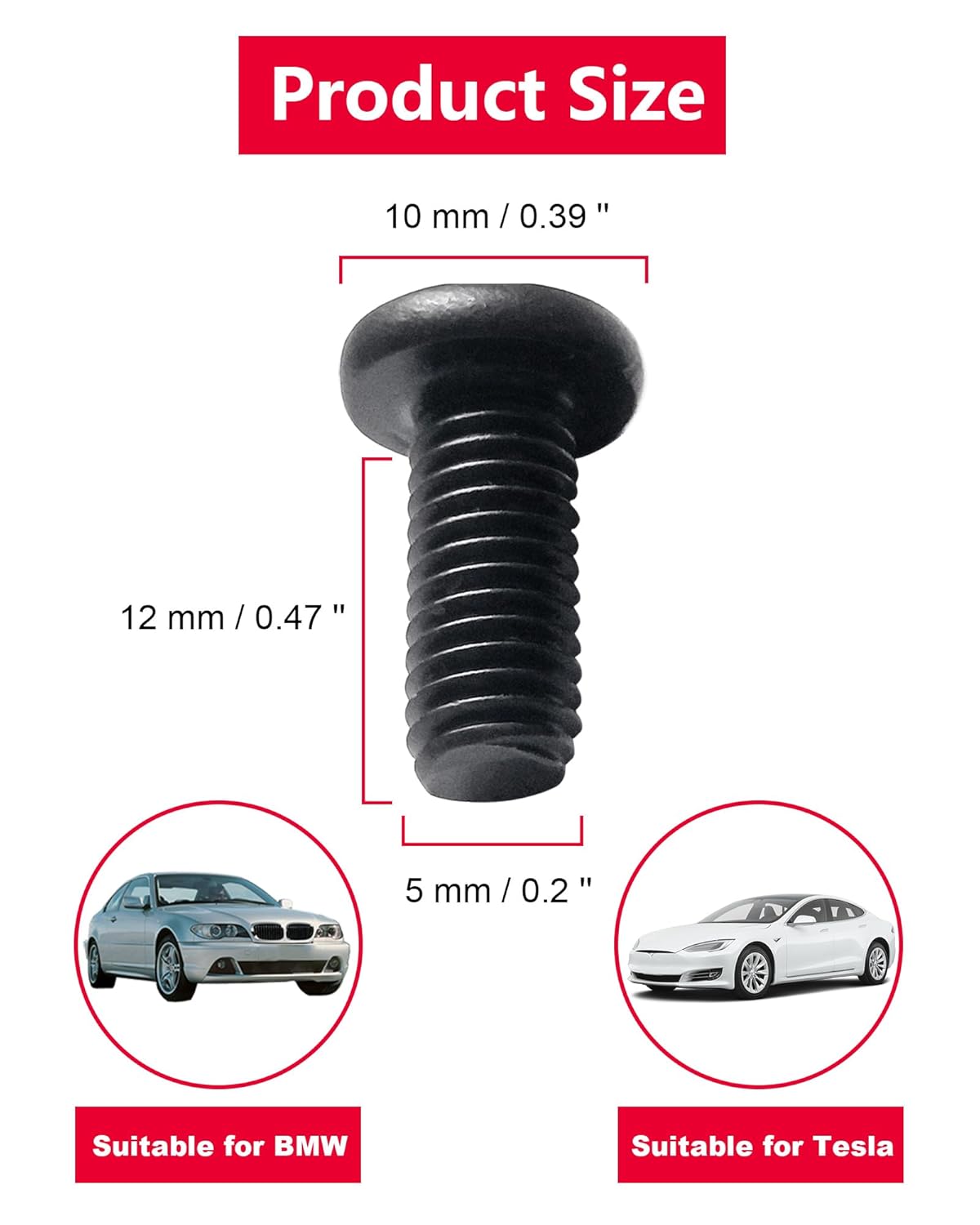M5 License Plate Screws for BMW & Tesla - M5-0.8x12mm Black Stainless Steel Car Tag Bolts, Rustproof Mechanical Fasteners Hardware with Caps - Image 2