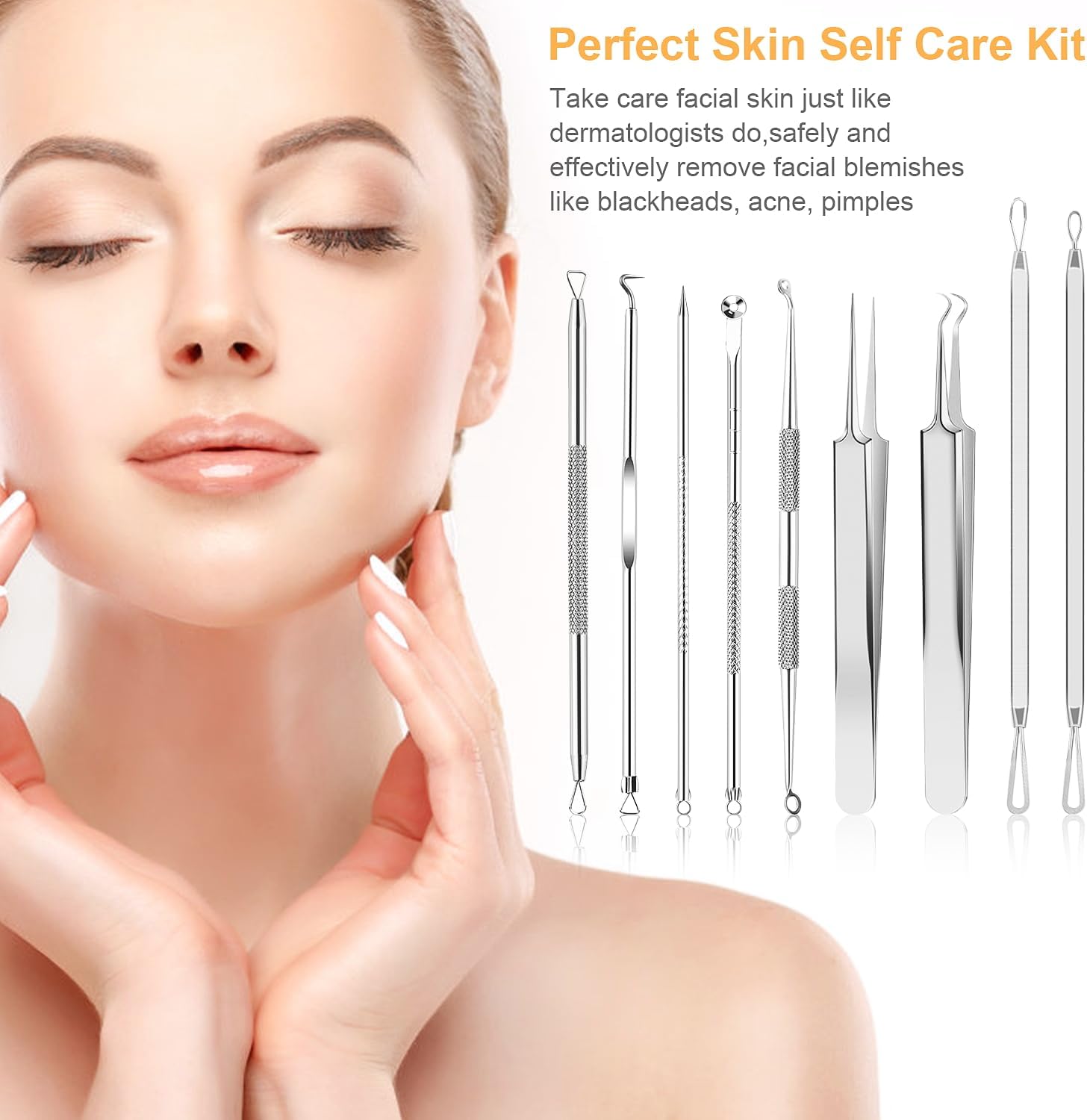 UUBAAR 9PCS Blackhead Remover Tools, Pimple Popper Tool Kit with 2 Tweezers, 304 Stainless Steel Comedone Extractor, 16 Precision Heads Face Nose Acne Zit Removal, Home Esthetician Use & Leather Case - Image 6