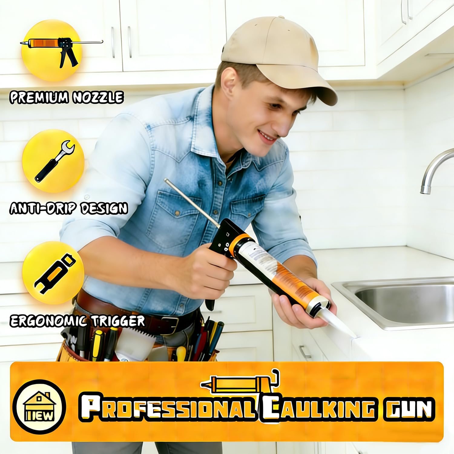 Caulk Gun Kit - Smooth Silicone Caulking Tools The Smarter Way to Seal & Repair - Professional Caulk Gun Set with Glide & Comfort Grip/Heavy-Duty Metal/Plastic for Flawless DIY - Image 5