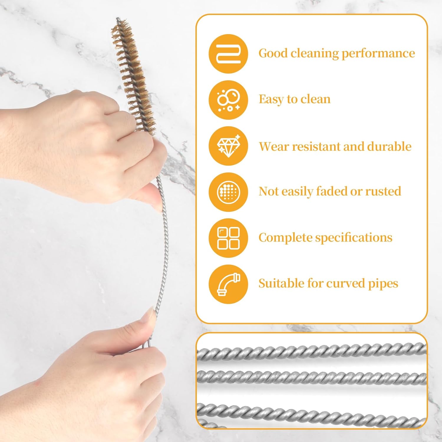 Tube Brush Kit 7pcs Brass Wire Tube Brushes Stainless Steel Bottle Brush Long Handle 11'' Wire Brushes for Cleaning Wire Pipe Tube Cleaner - 6mm/8mm/10mm/12mm/15mm/20mm/22mm - Image 3