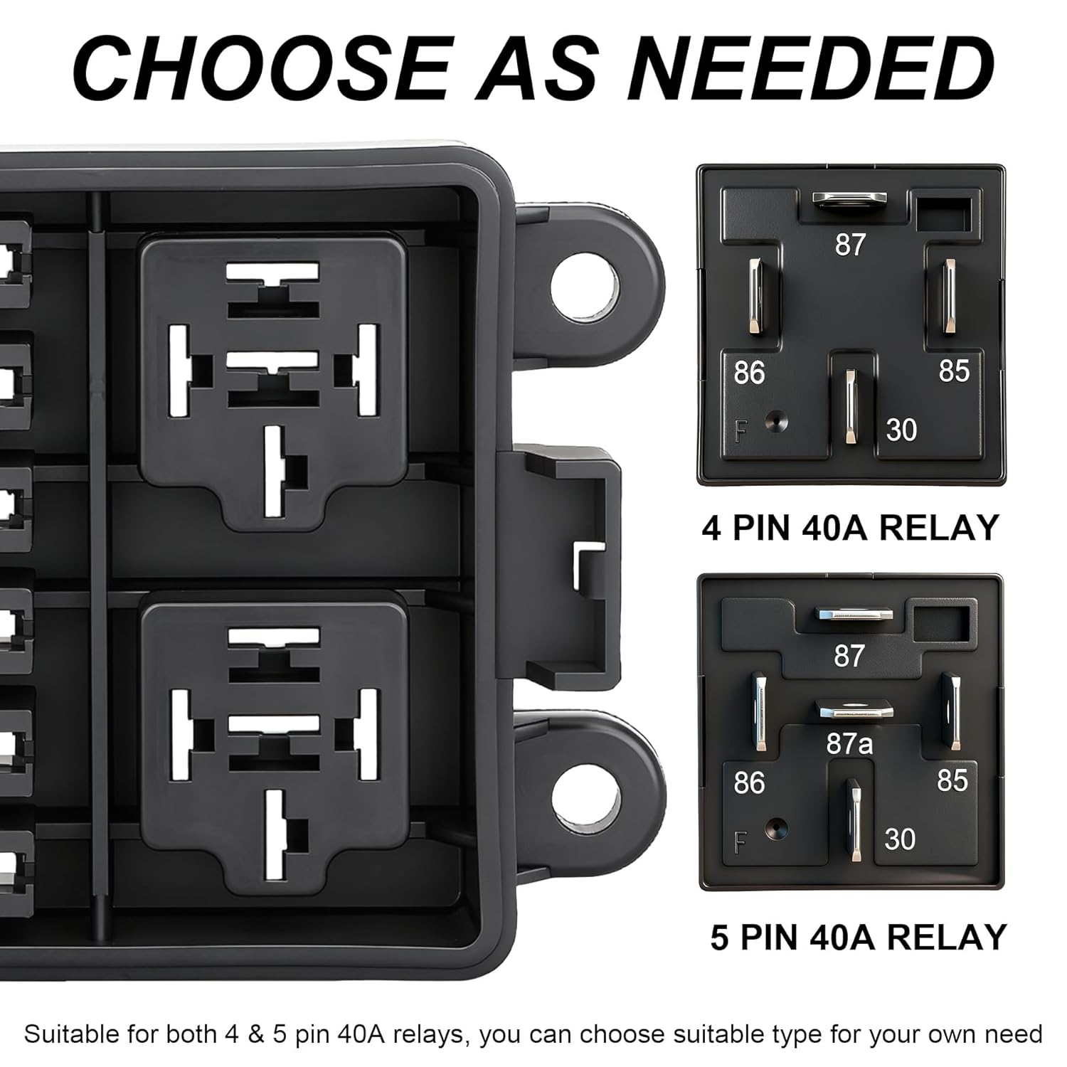 12V 6 Way Waterproof Fuse Relay Box, 2 Relays and 6 ATC/ATO Blade Fuse Slots, Compatible with 4-Pin 5-Pin 40Amp Relay, for Cars Truck Marine Boat Jeep - Image 3