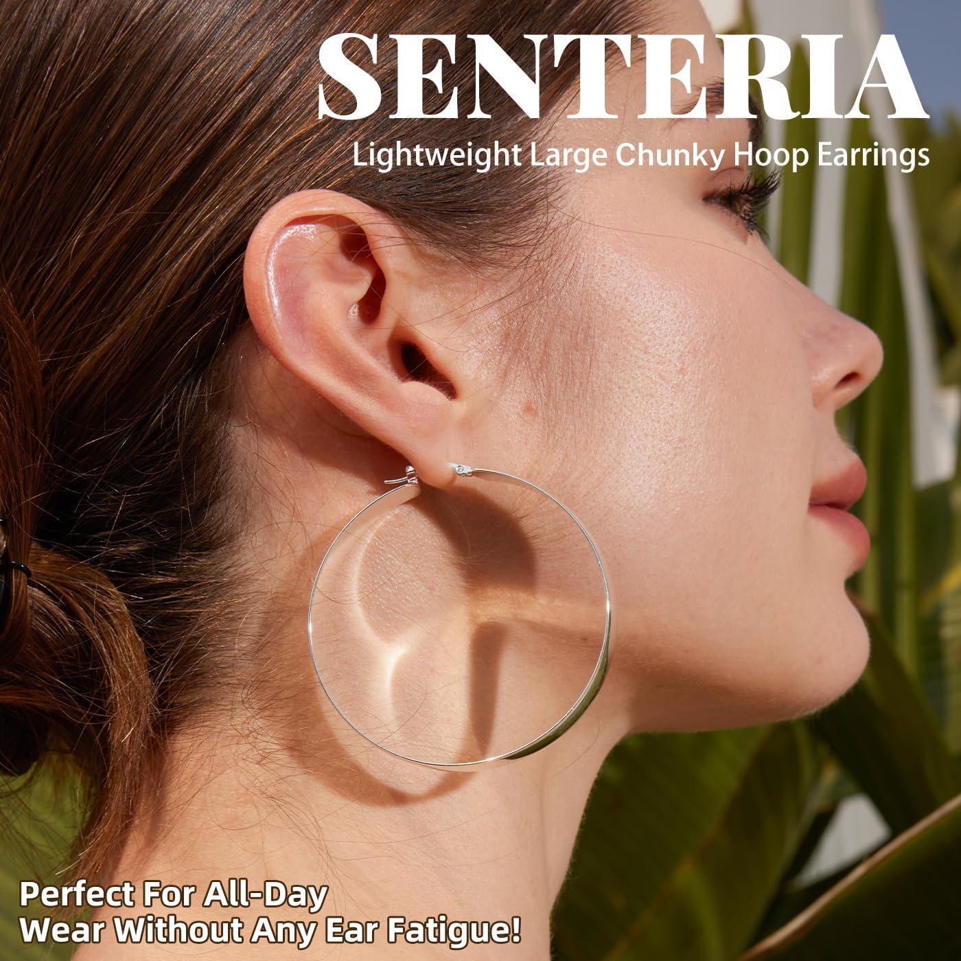 Senteria 925 Sterling Silver Hoop Earrings for Women Hypoallergenic Chunky Silver Hoop Earrings Lightweight Large Thick Silver Hoops Earrings for Women (50mm) - Image 3